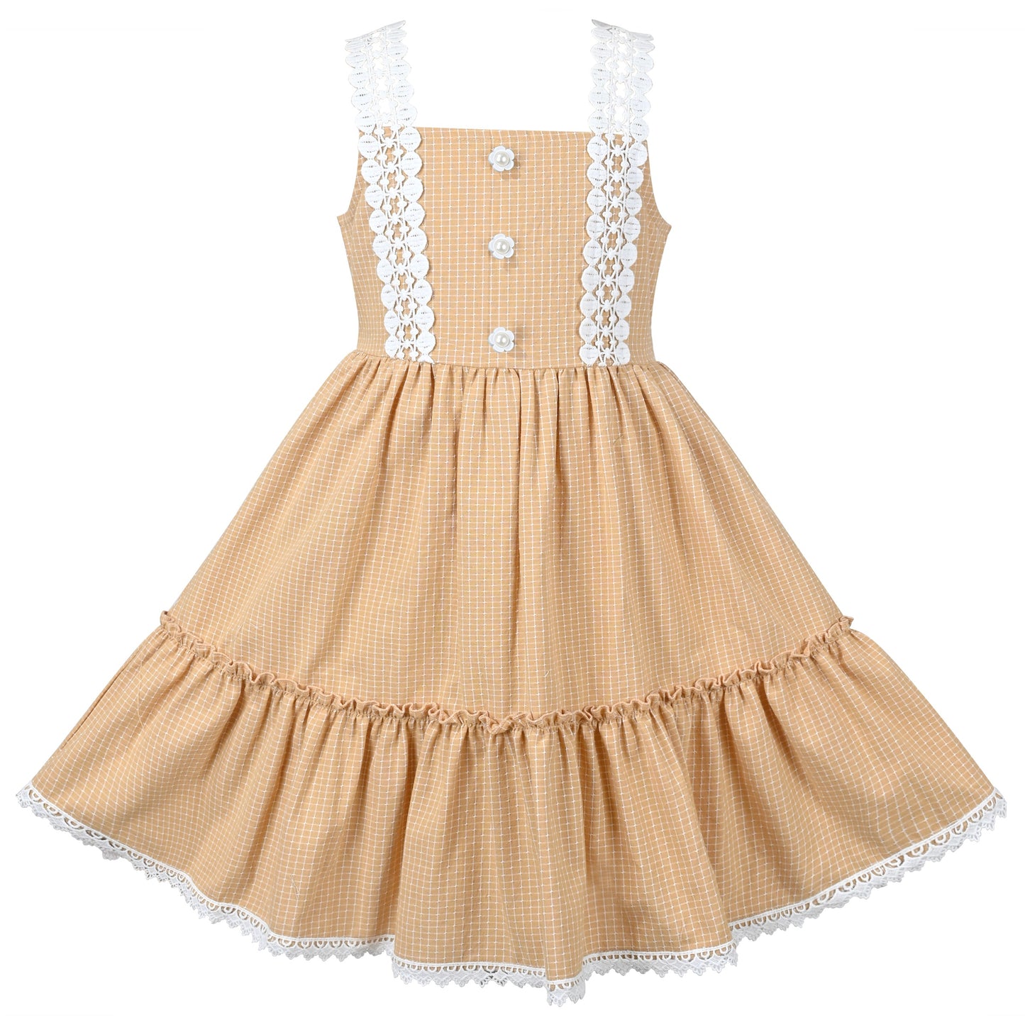 Girls Dress Blue Plaid 1950s Retro Strap Sleeveless Princess Casual Yellow