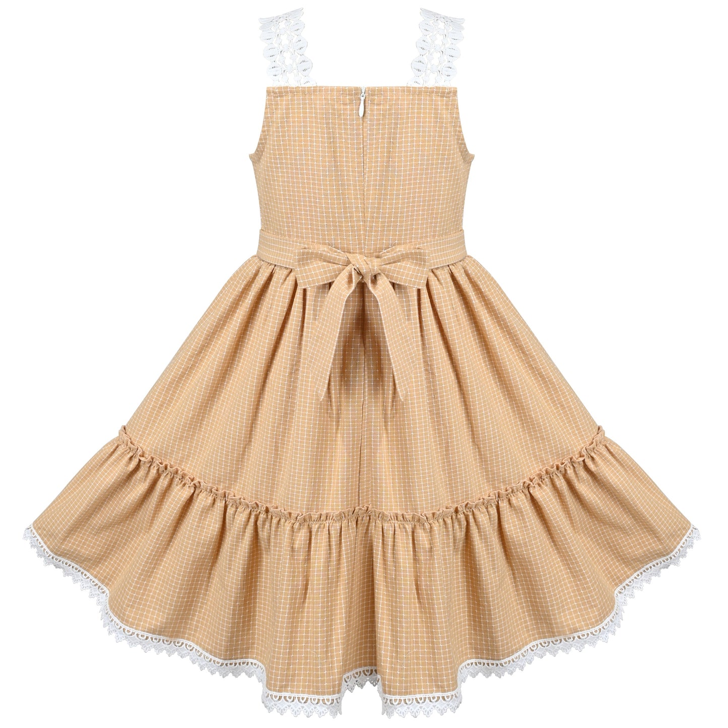 Girls Dress Blue Plaid 1950s Retro Strap Sleeveless Princess Casual Yellow