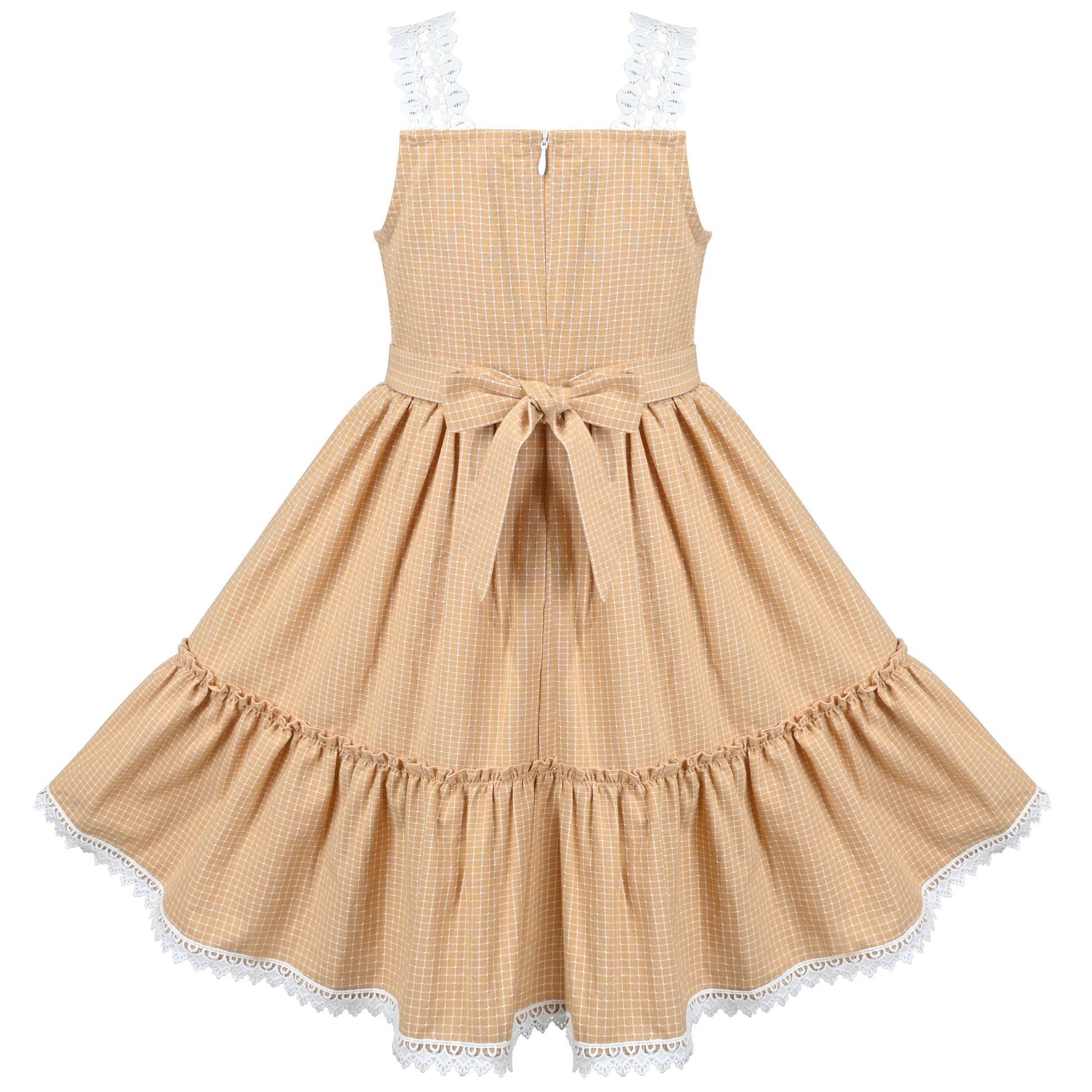 Girls Dress Blue Plaid 1950s Retro Strap Sleeveless Princess Casual Yellow