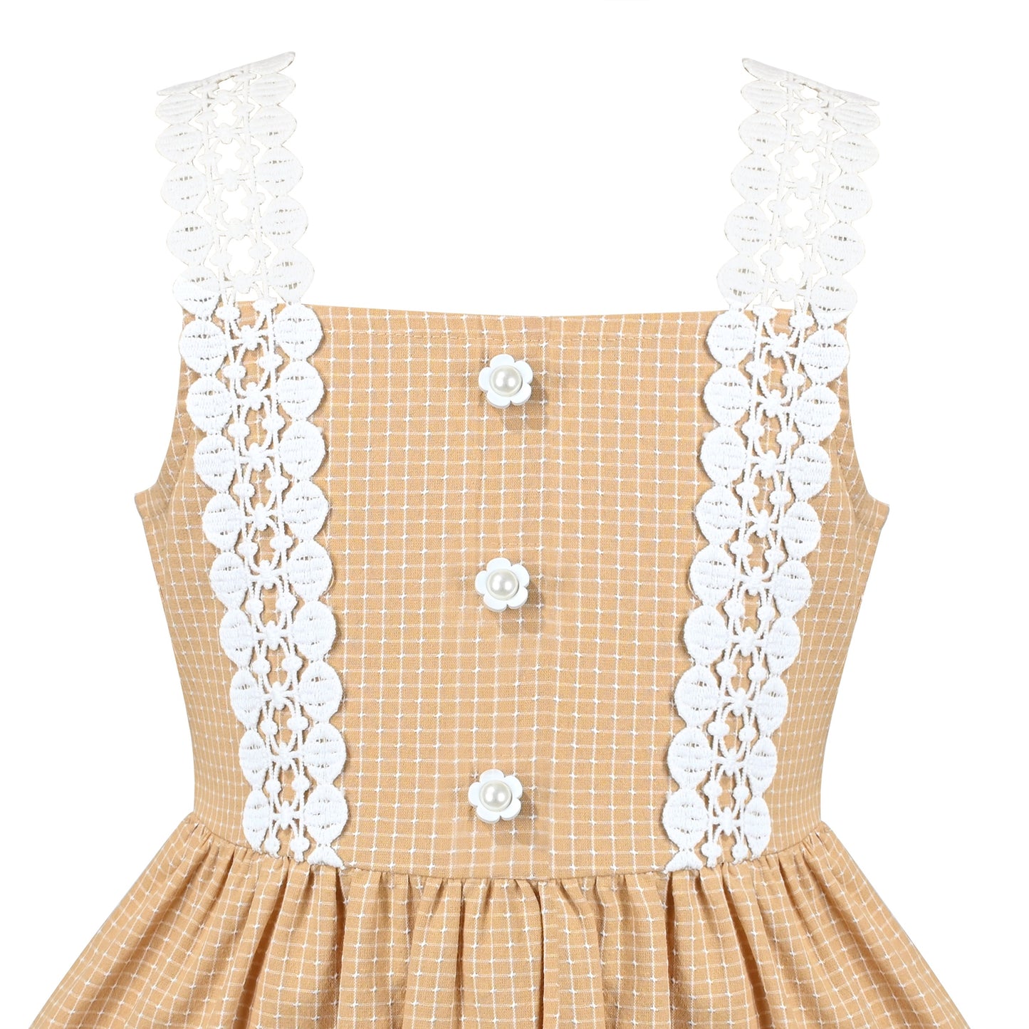 Girls Dress Blue Plaid 1950s Retro Strap Sleeveless Princess Casual Yellow
