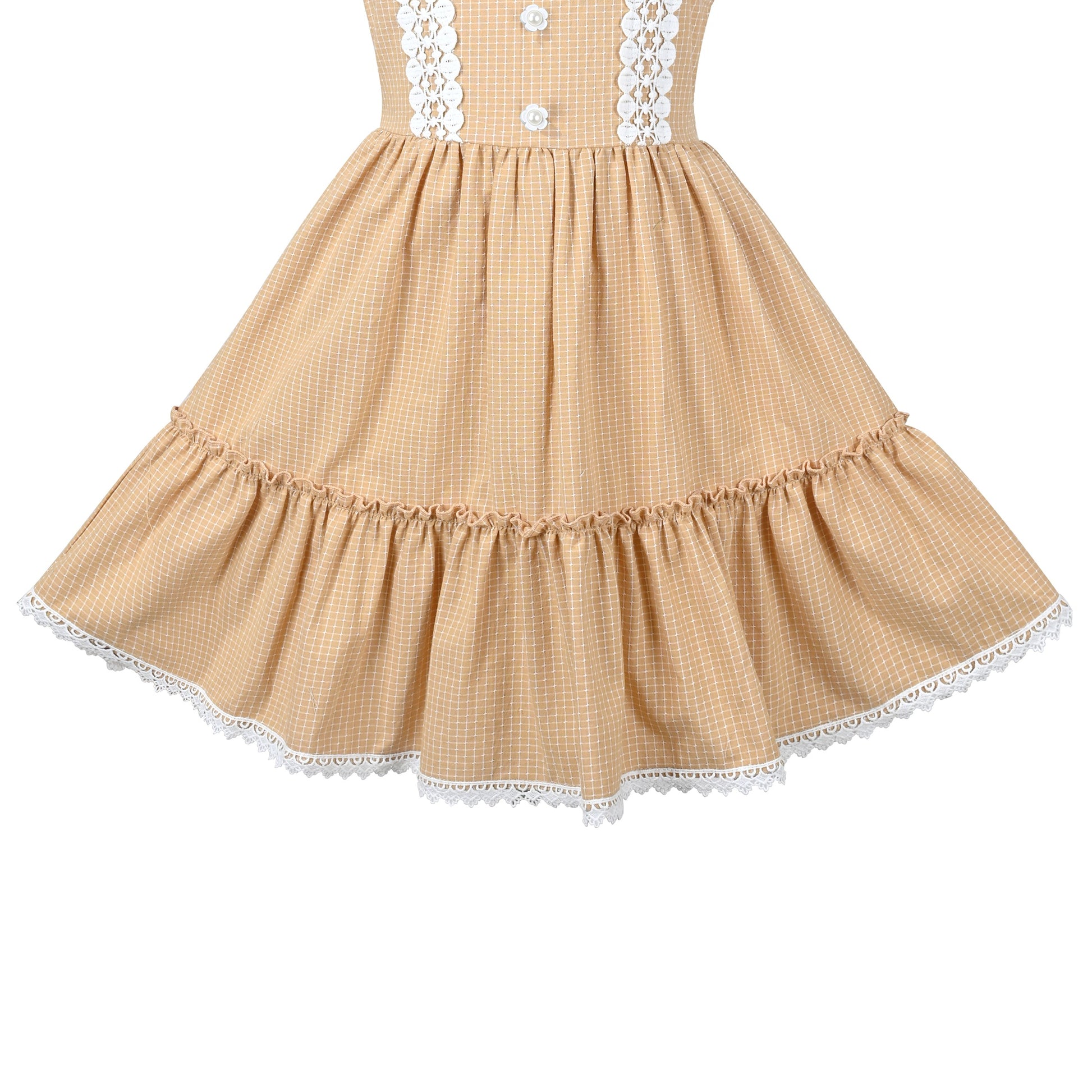 Girls Dress Blue Plaid 1950s Retro Strap Sleeveless Princess Casual Yellow