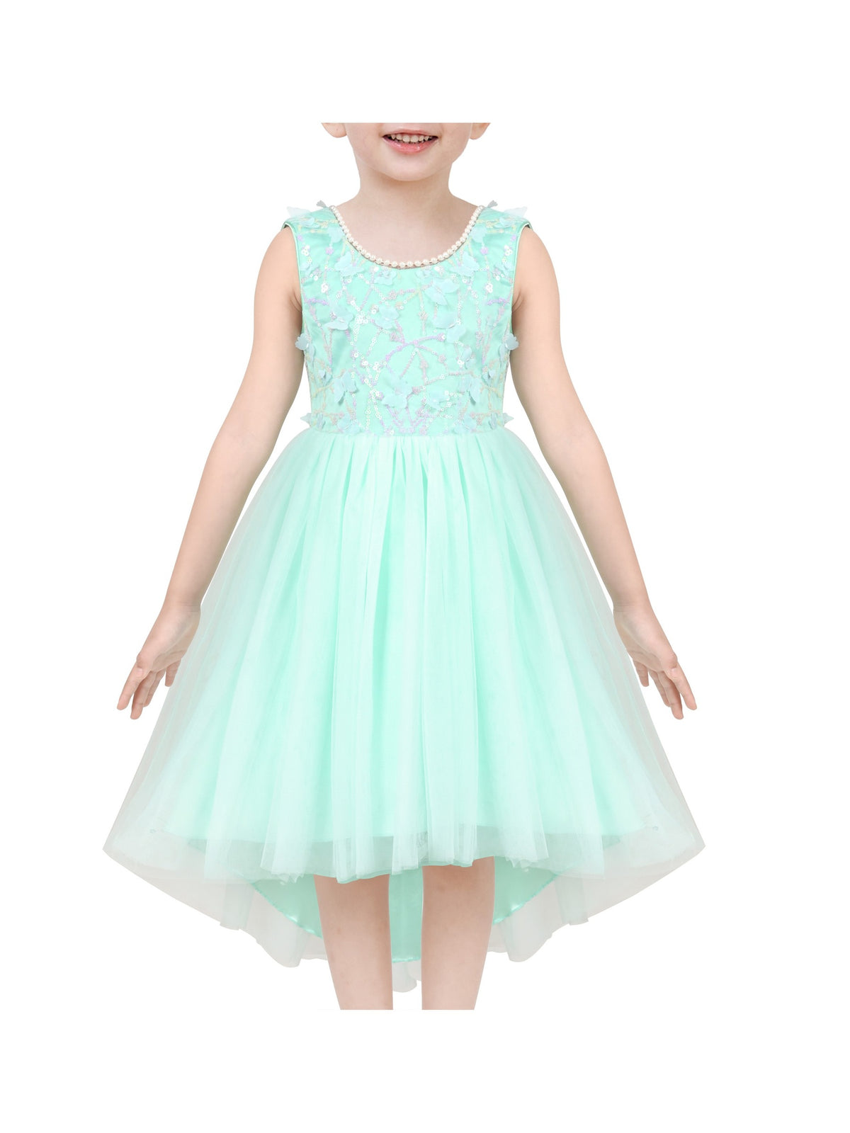 Girls Dress Sequin Mesh Party Wedding Princess Tulle Red - Turquoise Green