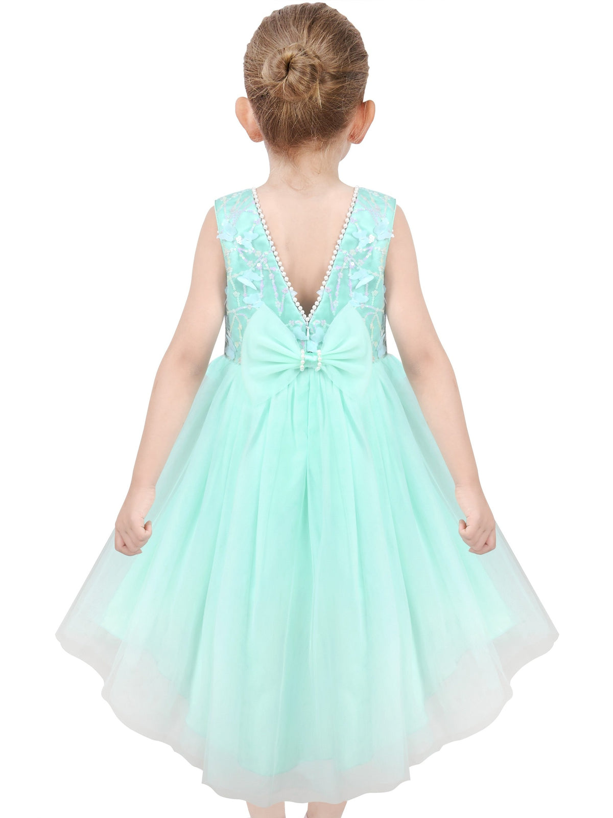 Girls Dress Sequin Mesh Party Wedding Princess Tulle Red - Turquoise Green