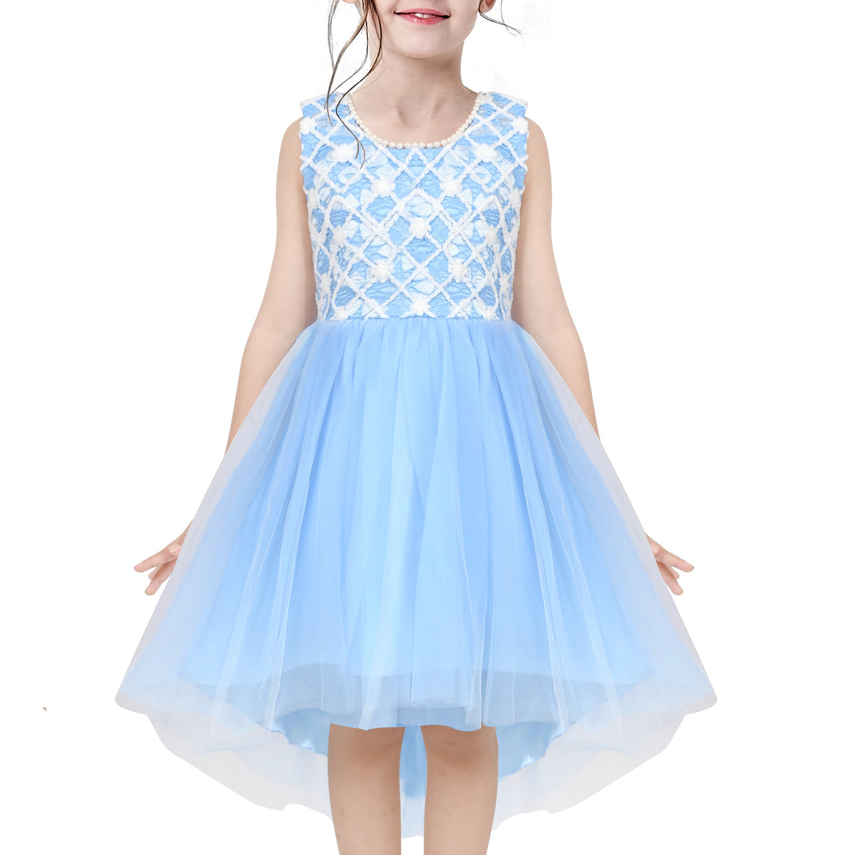 Girls Dress Sequin Mesh Party Wedding Princess Tulle Red - Light Blue