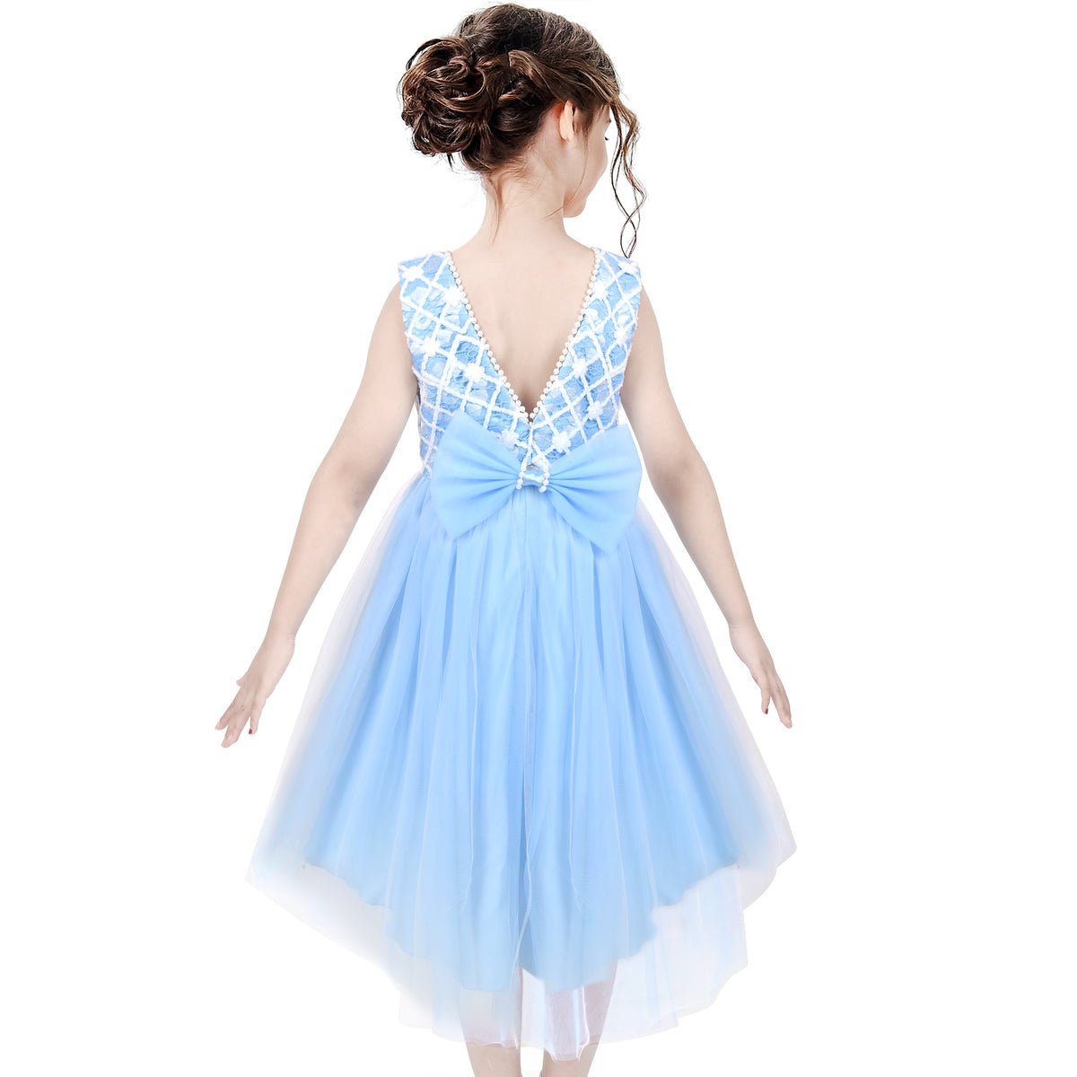 Girls Dress Sequin Mesh Party Wedding Princess Tulle Red - Light Blue