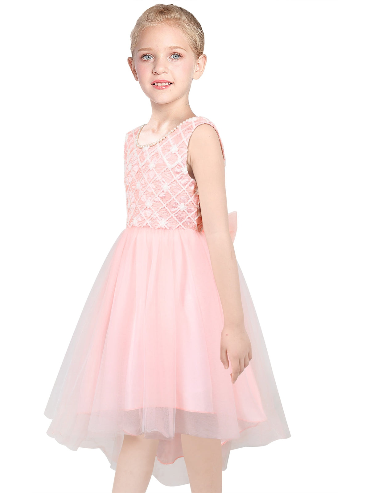 Girls Dress Sequin Mesh Party Wedding Princess Tulle Red - Light Pink