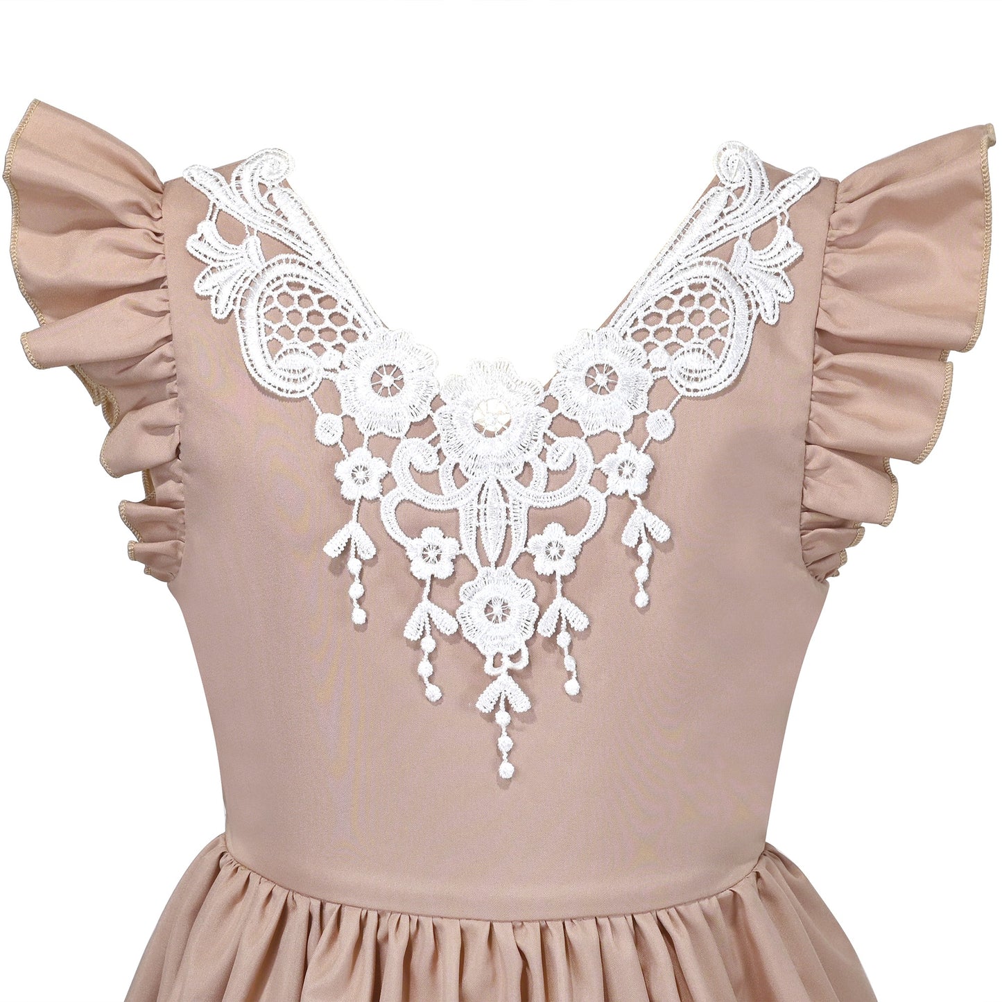 Flower Girls Dress Blue Hi-lo Lace V Back Fancy Wedding Brown