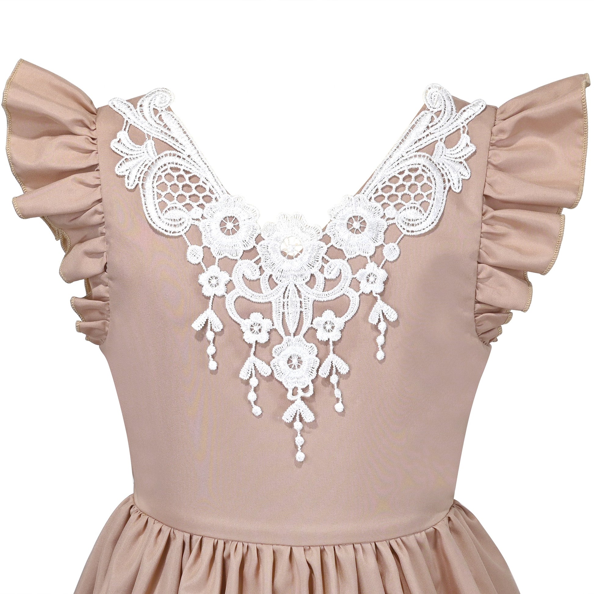 Flower Girls Dress Blue Hi-lo Lace V Back Fancy Wedding Brown