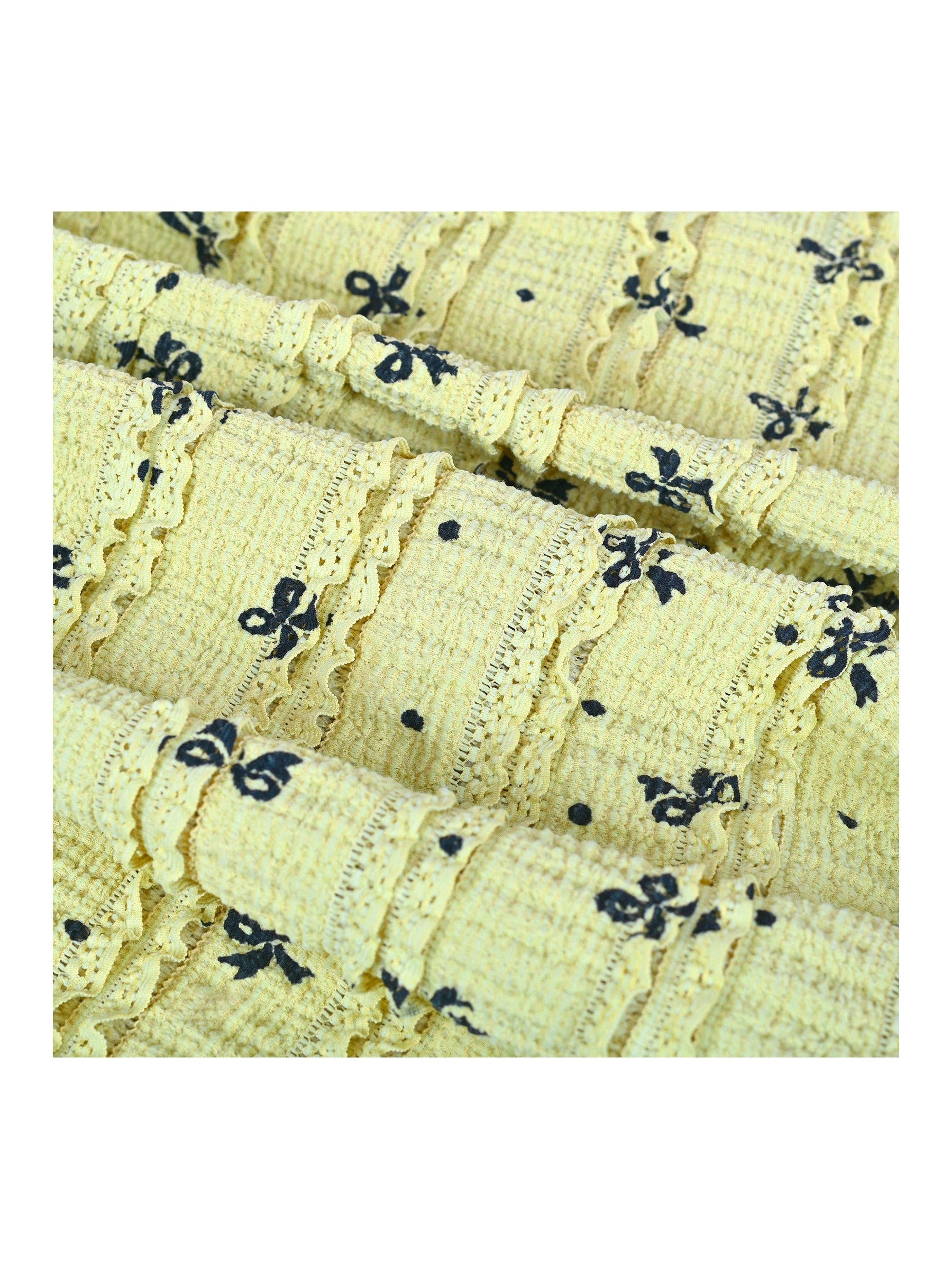 Girls Dress Green Butterfly Ruffle Lace Trim Soft Short Sleeve Summer Yellow