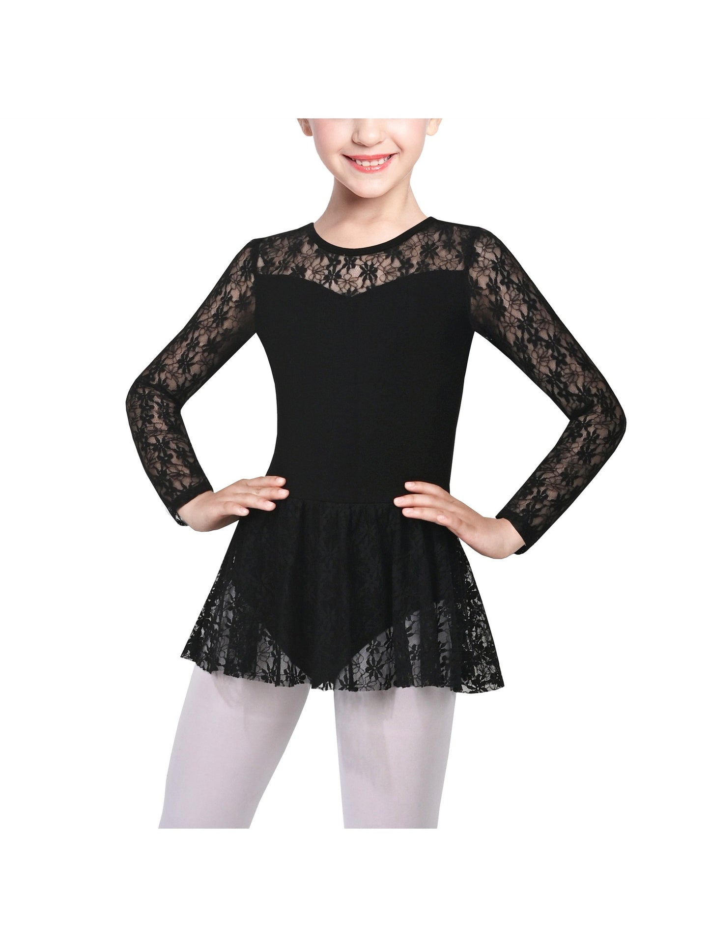 Girls Dress 2 Piece Set Purple Ballet Leotard Butterfly Tulle Long Sleeve Black