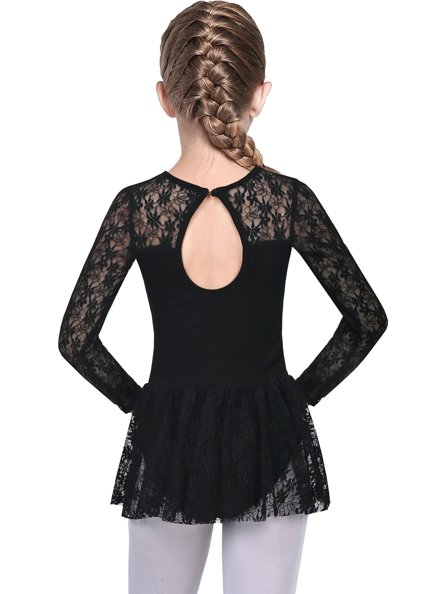 Girls Dress 2 Piece Set Purple Ballet Leotard Butterfly Tulle Long Sleeve Black