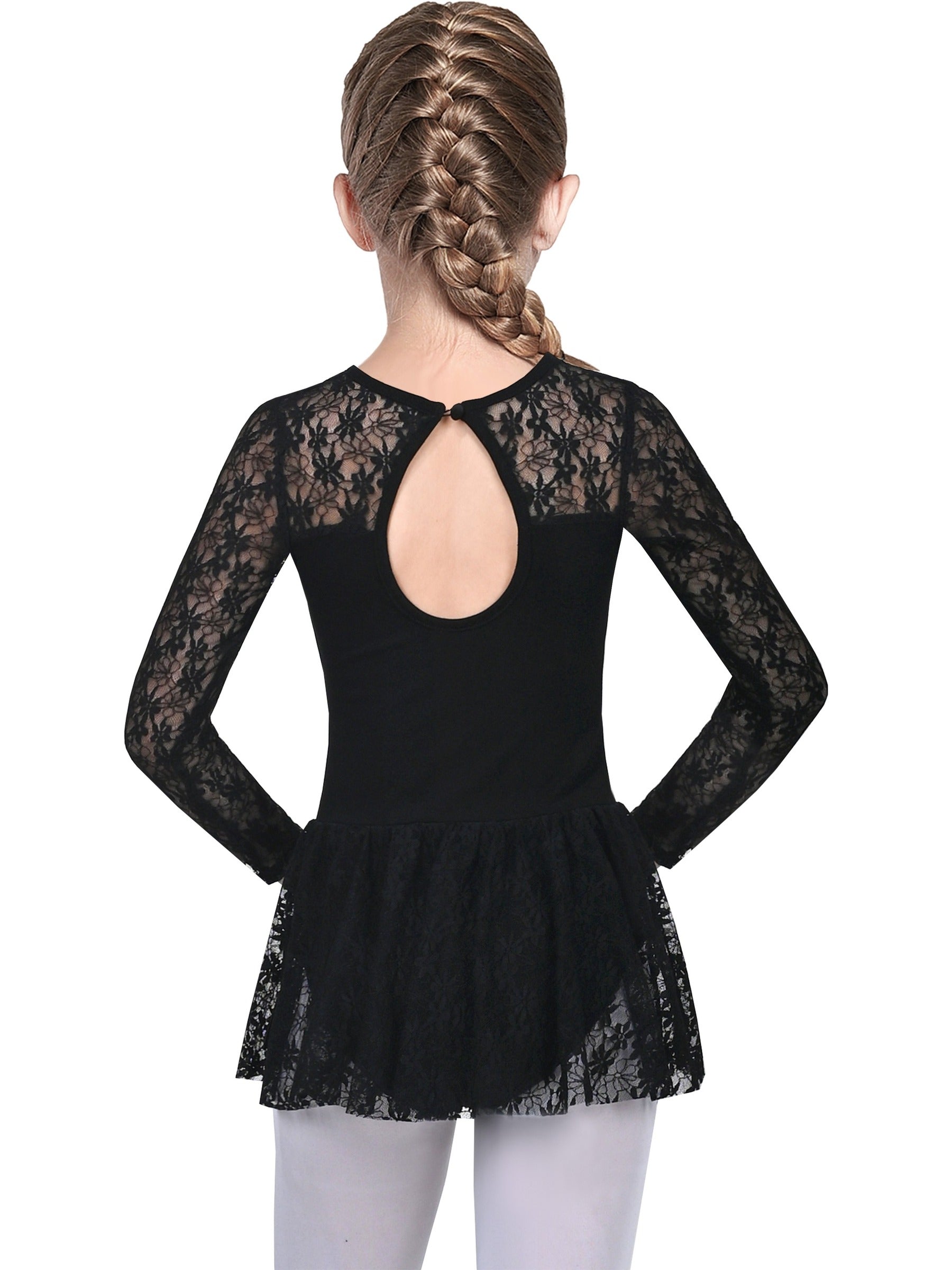 Girls Dress 2 Piece Set Purple Ballet Leotard Butterfly Tulle Long Sleeve Black
