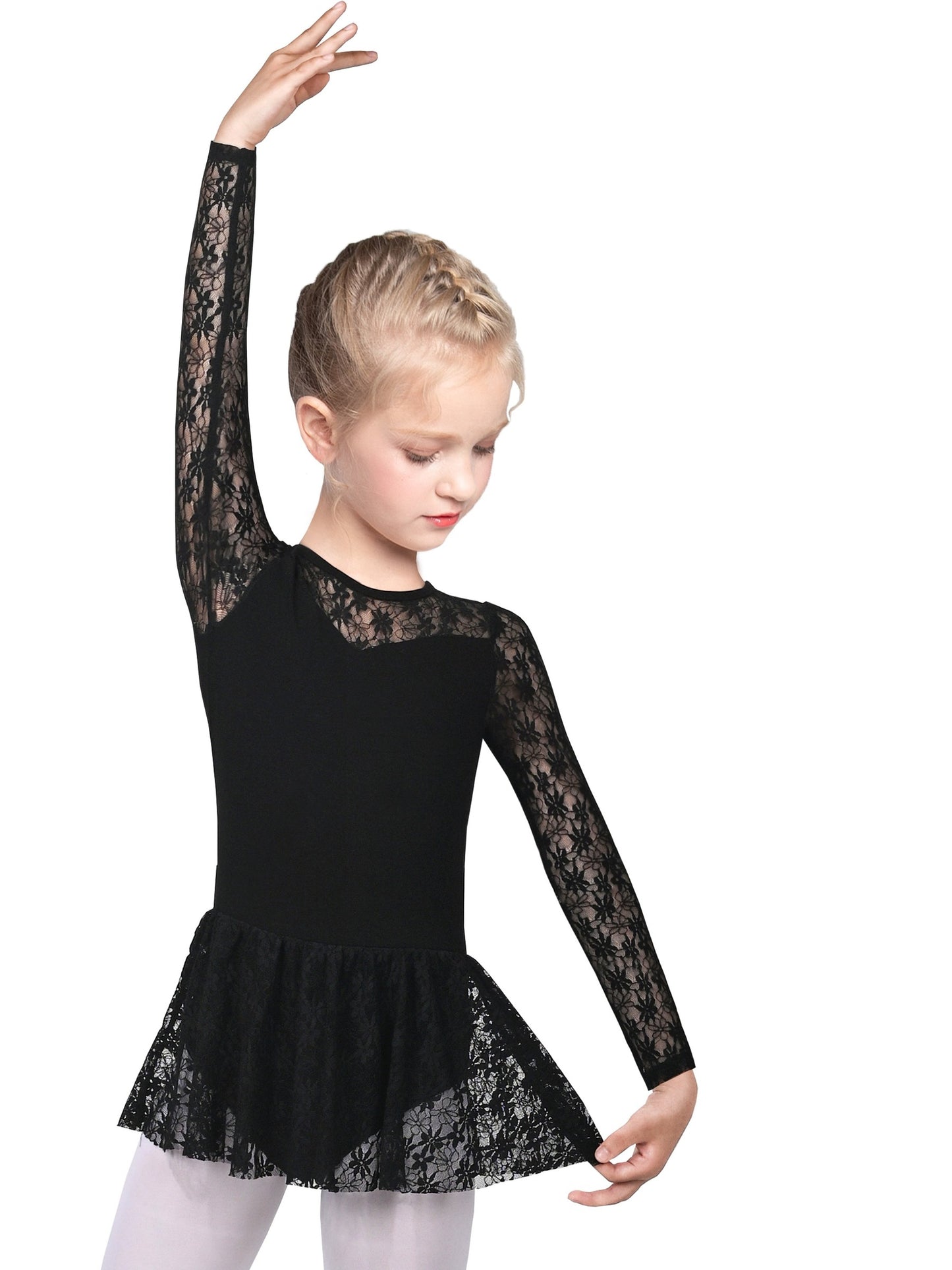 Girls Dress 2 Piece Set Purple Ballet Leotard Butterfly Tulle Long Sleeve Black