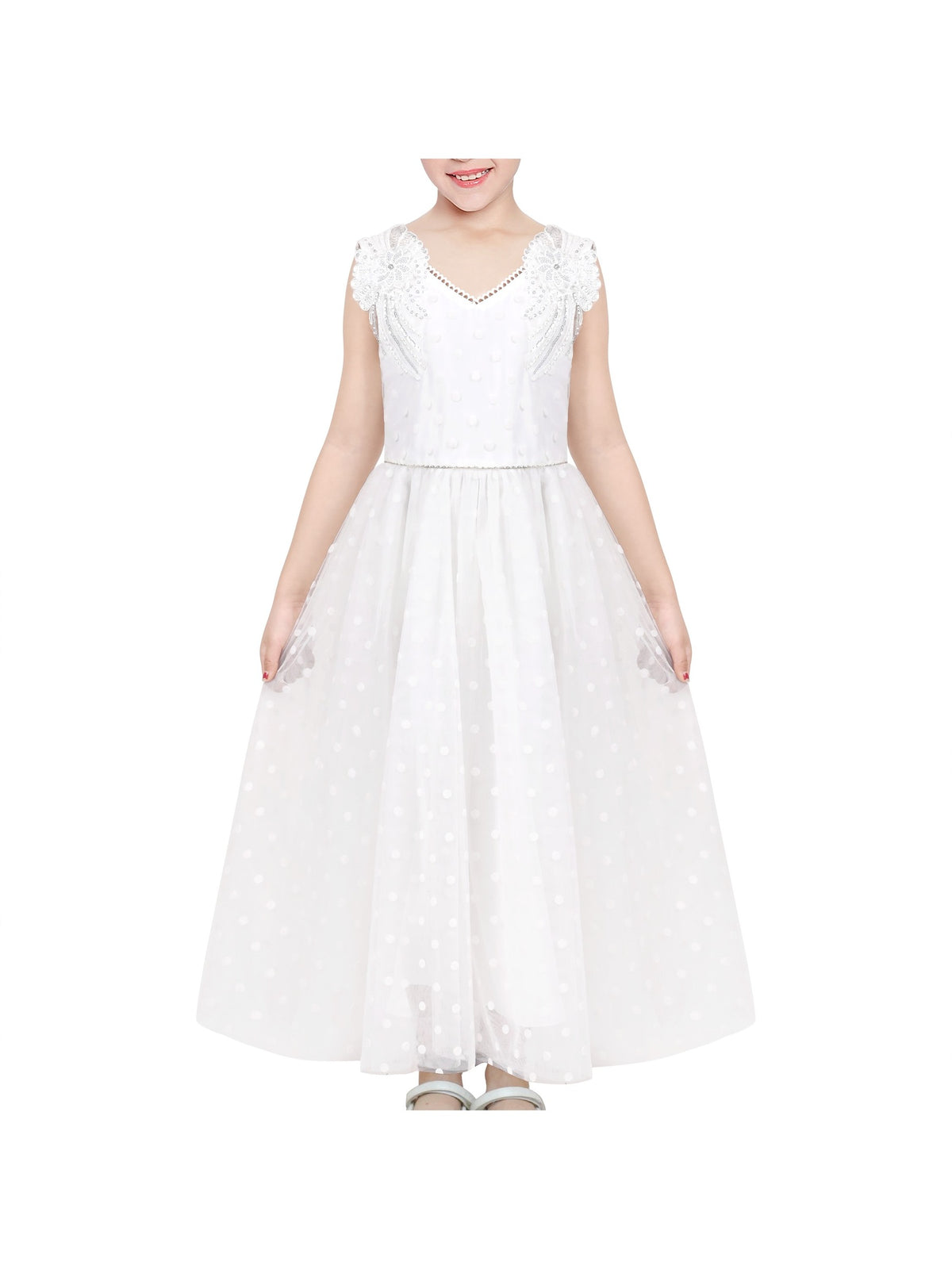 Girls Dress Red Tiered Layers Holiday Party Pageant Dress - White Rhinestone