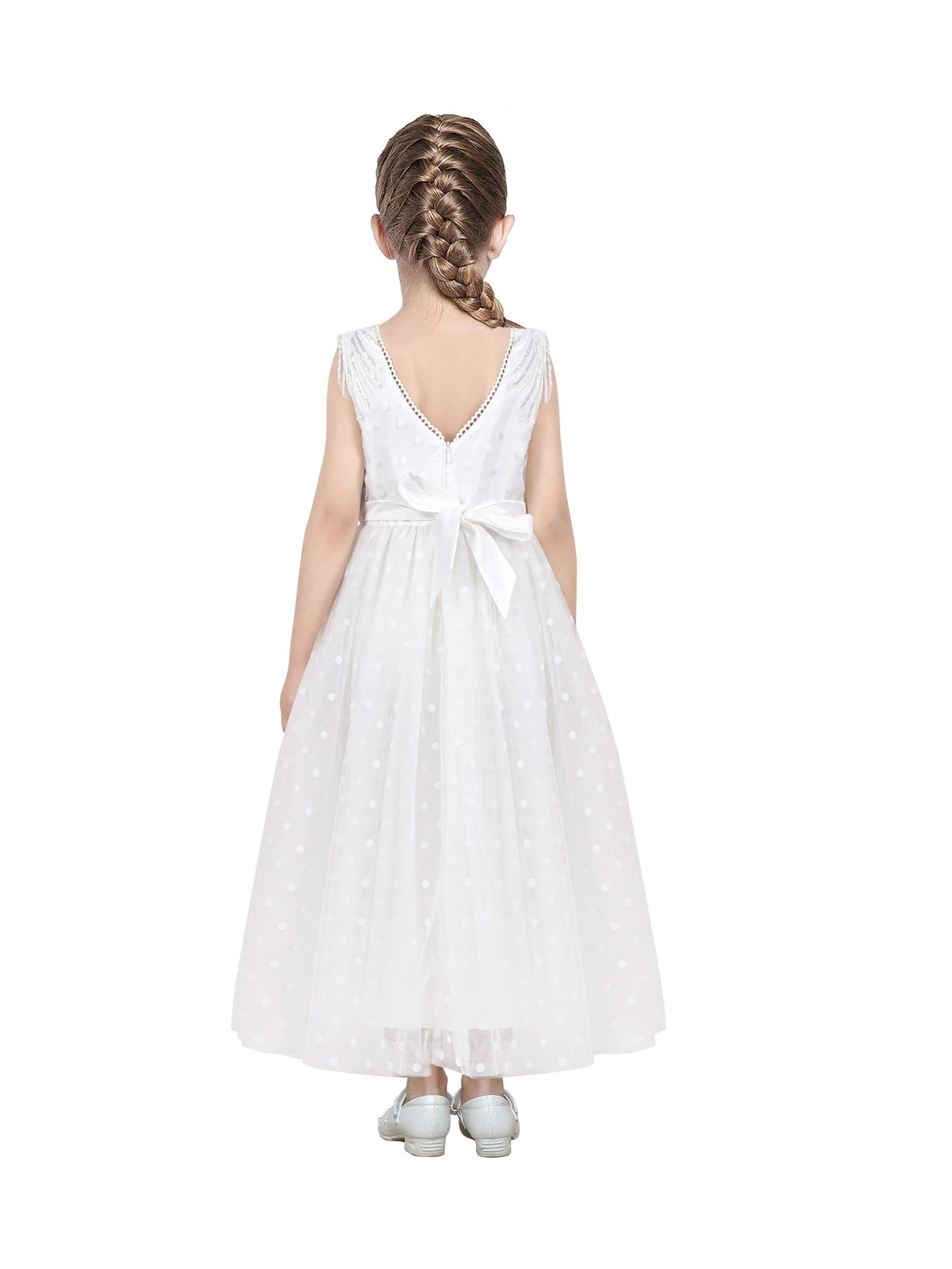 Girls Dress Red Tiered Layers Holiday Party Pageant Dress - White Rhinestone