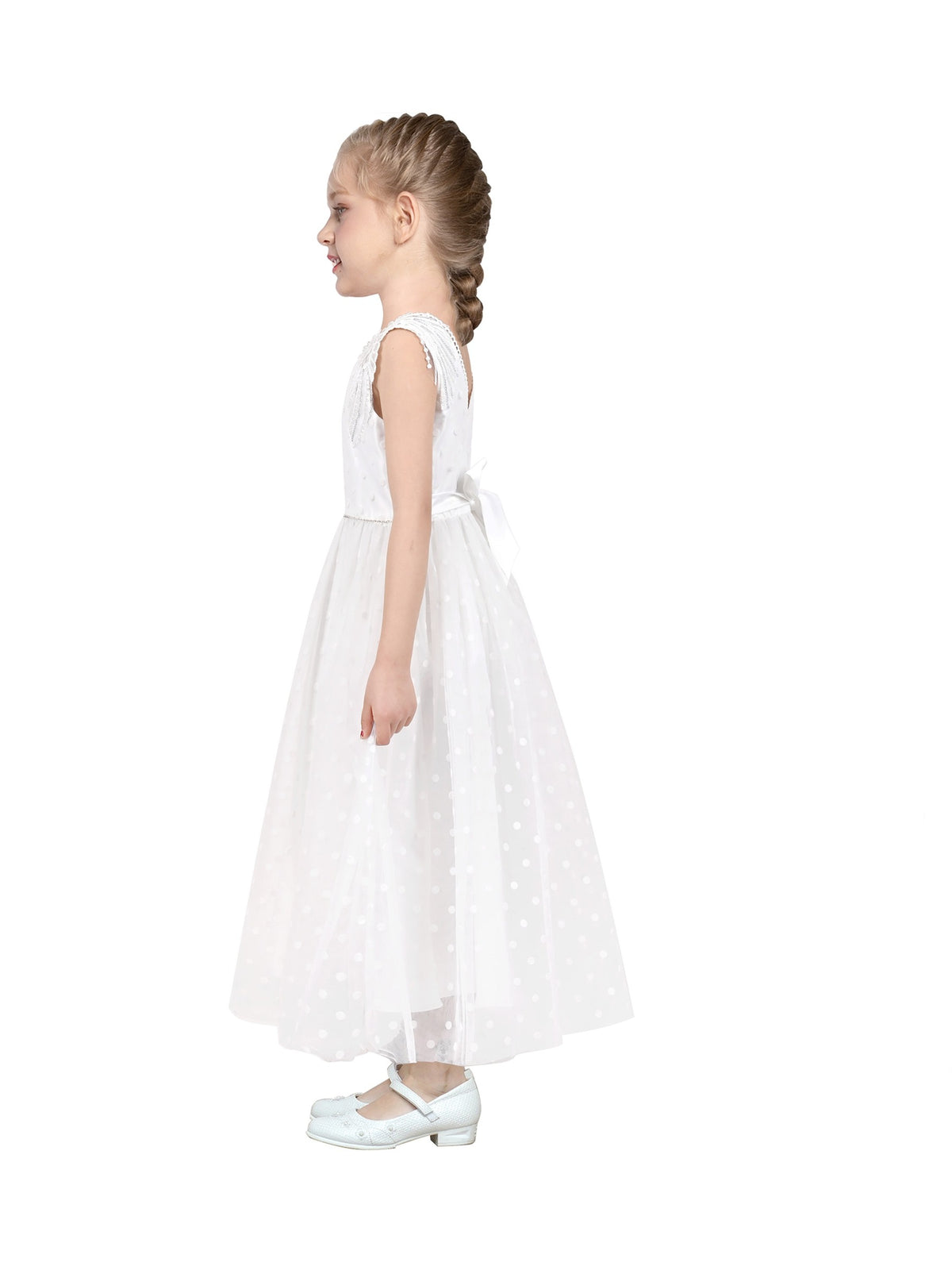 Girls Dress Red Tiered Layers Holiday Party Pageant Dress - White Rhinestone