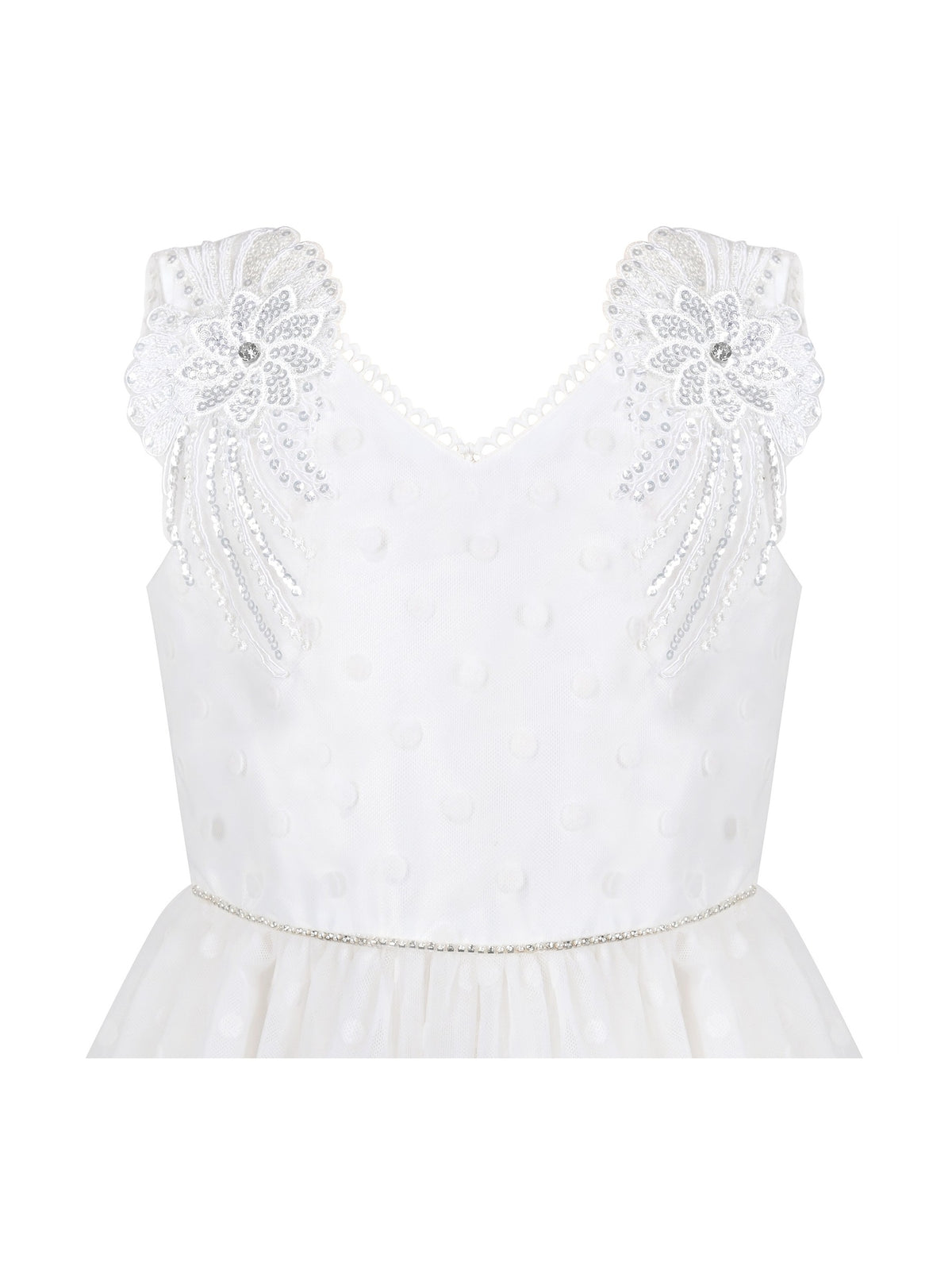 Girls Dress Red Tiered Layers Holiday Party Pageant Dress - White Rhinestone