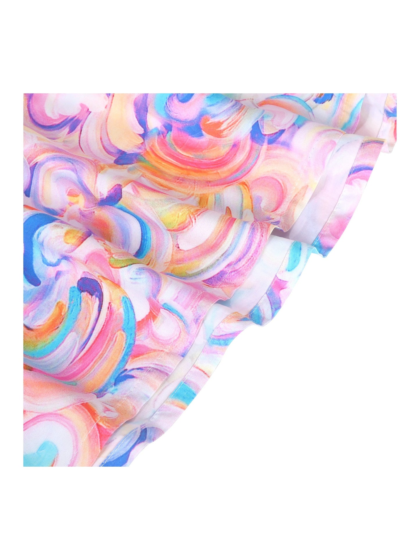 Girls Dress Rainbow Colorful Swirl Tie Dye Ruffle Square Neck Casual Blue