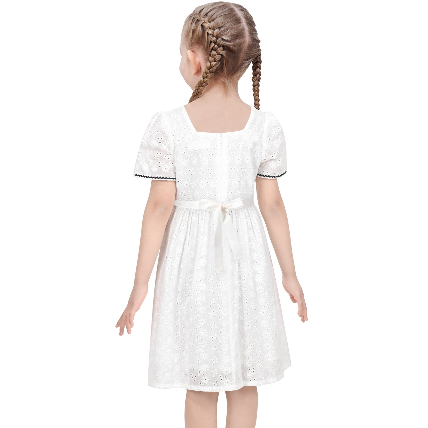 Girls Dress Green Butterfly Ruffle Lace Trim Soft Short Sleeve Summer White