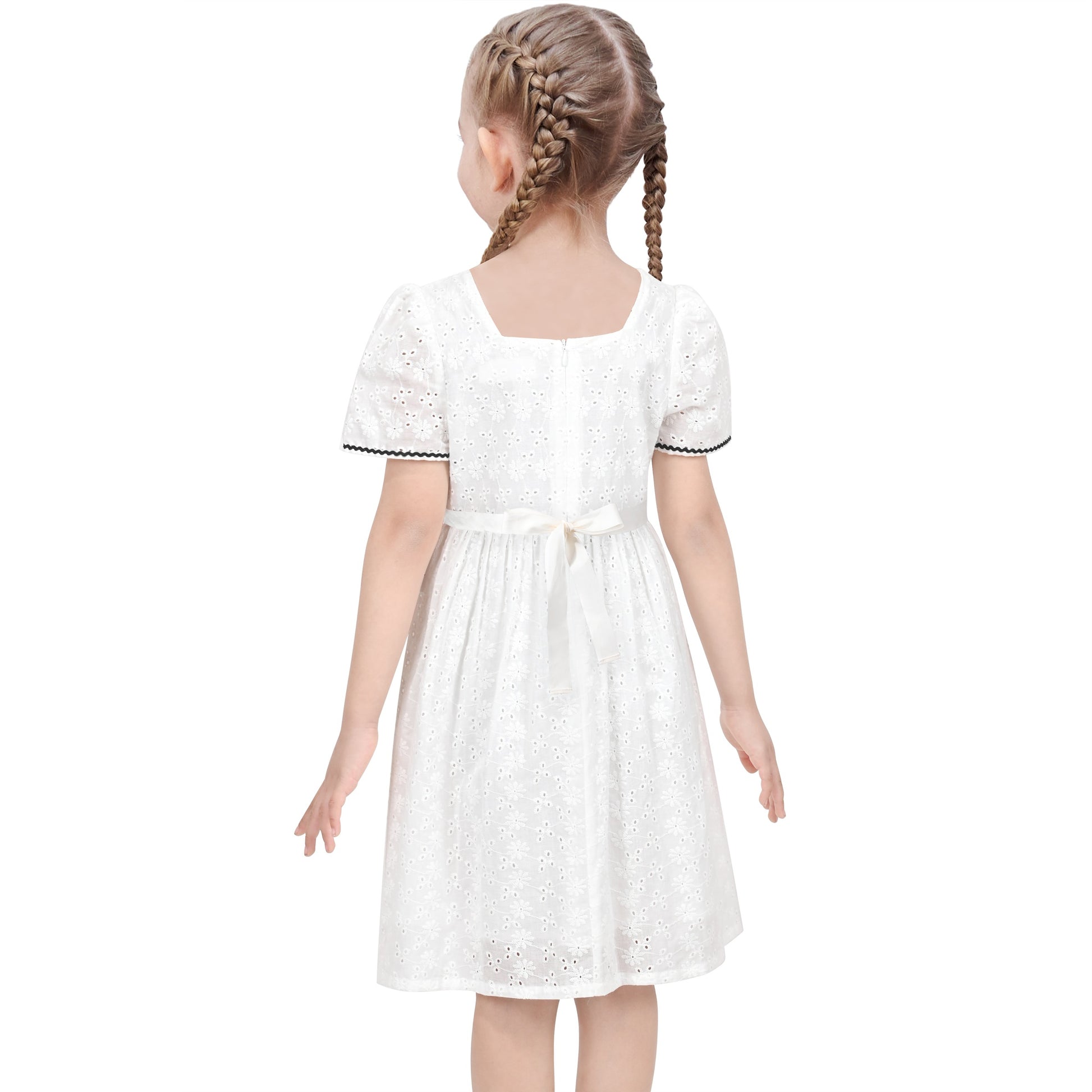Girls Dress Green Butterfly Ruffle Lace Trim Soft Short Sleeve Summer White