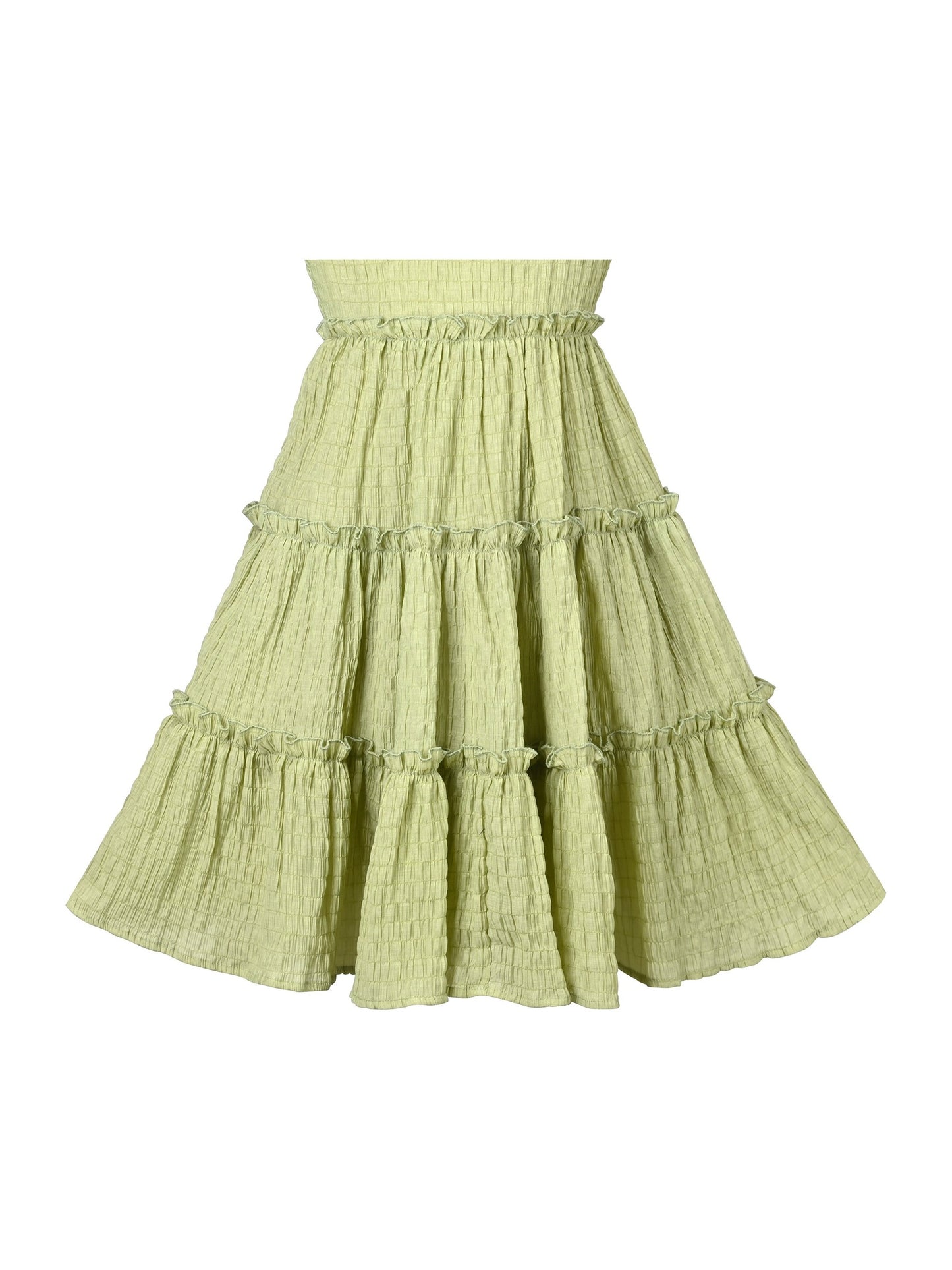 Girls Green Ruffle Layer Square Loose Fit Puff Short Sleeve Summer Casual Green