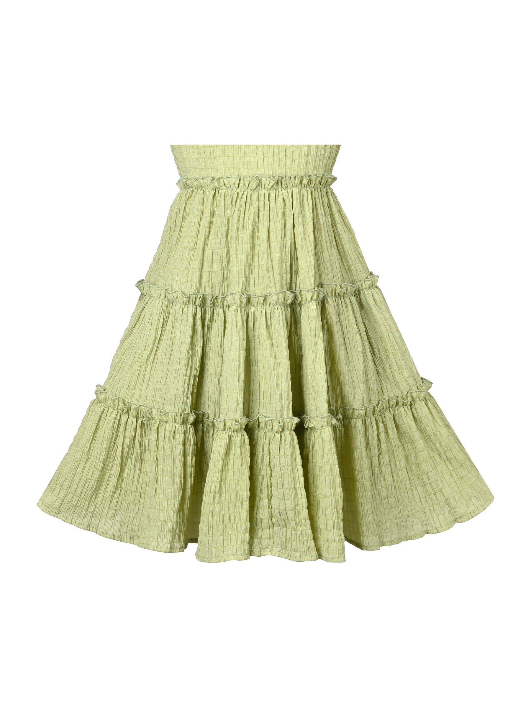 Girls Green Ruffle Layer Square Loose Fit Puff Short Sleeve Summer Casual Green