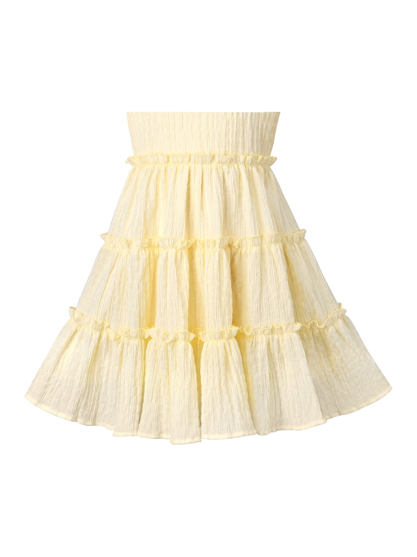 Girls Green Ruffle Layer Square Loose Fit Puff Short Sleeve Summer Casual Yellow