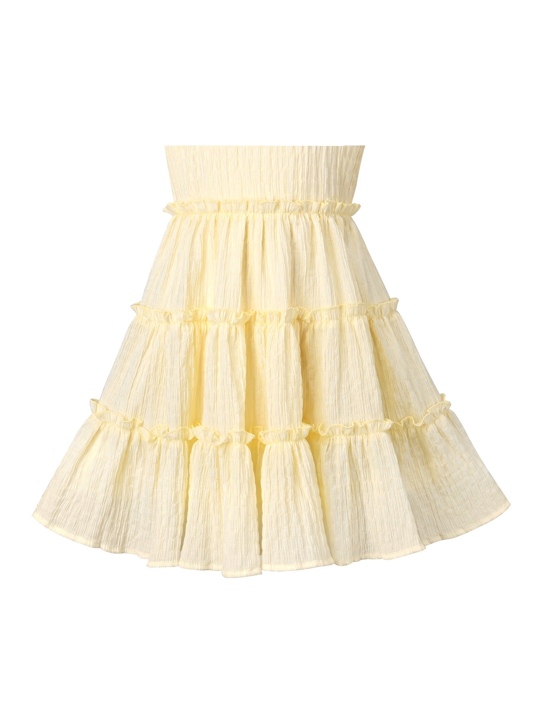 Girls Green Ruffle Layer Square Loose Fit Puff Short Sleeve Summer Casual Yellow