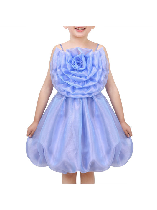 Girls Dress Purple Rose Flower Ruffle Sleeveless Strap Formal Party Blue