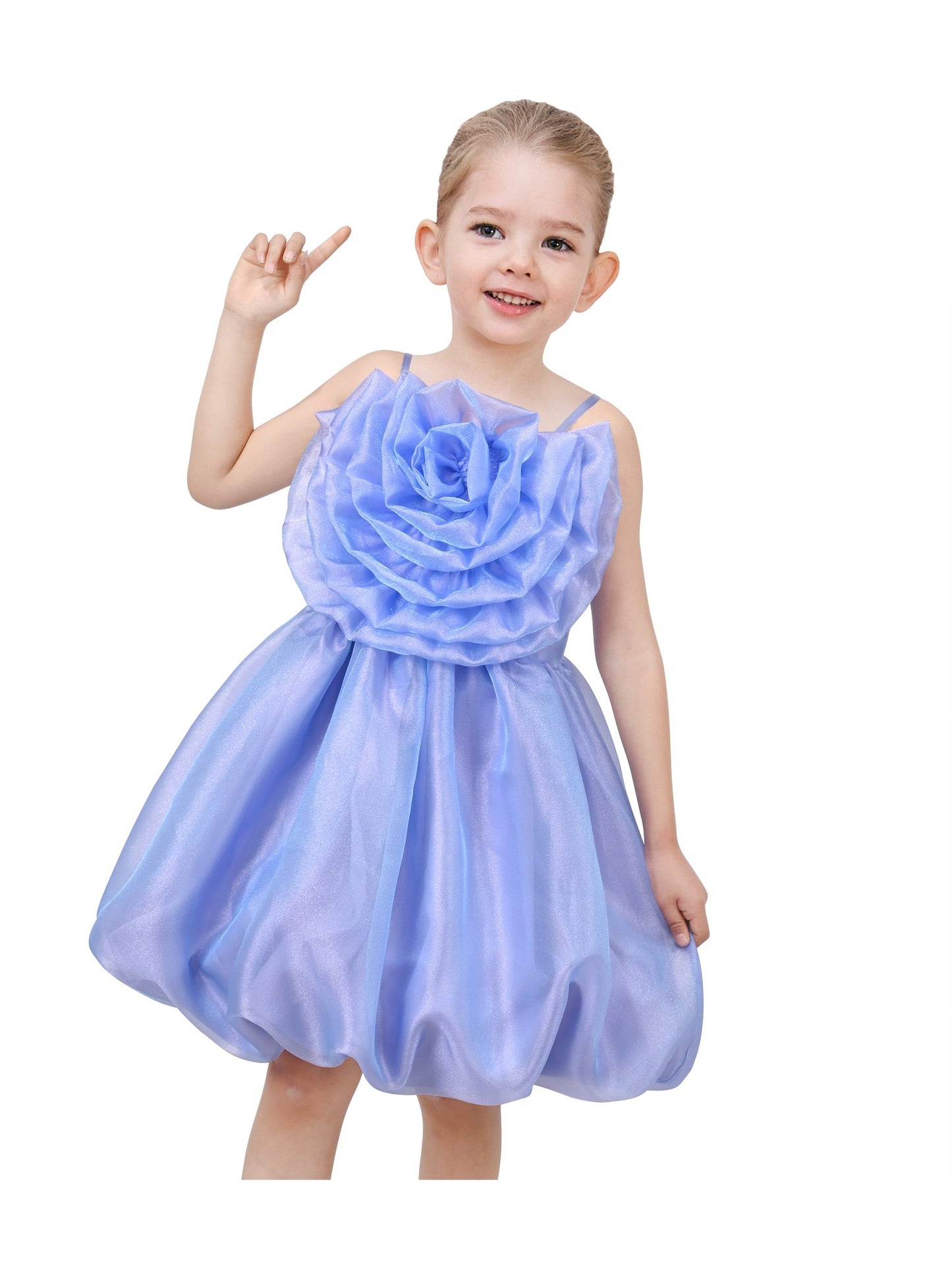 Girls Dress Purple Rose Flower Ruffle Sleeveless Strap Formal Party Blue