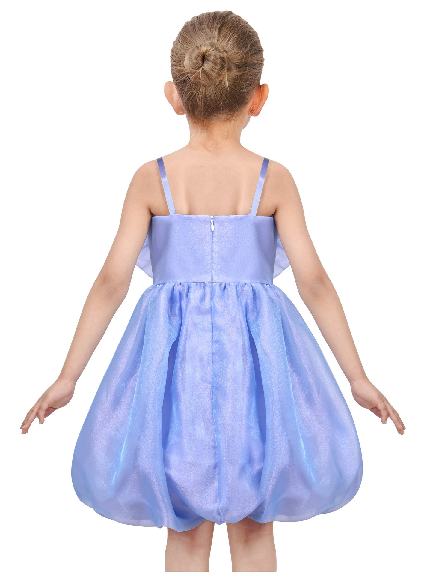 Girls Dress Purple Rose Flower Ruffle Sleeveless Strap Formal Party Blue