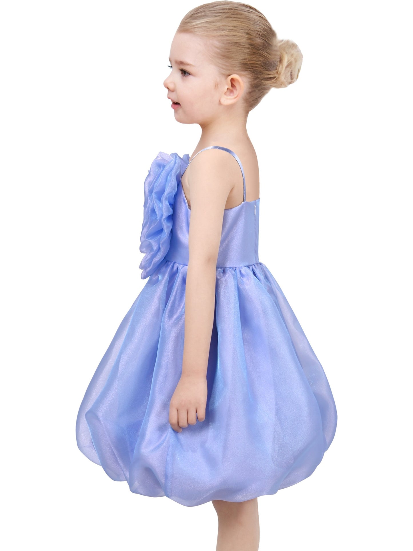 Girls Dress Purple Rose Flower Ruffle Sleeveless Strap Formal Party Blue