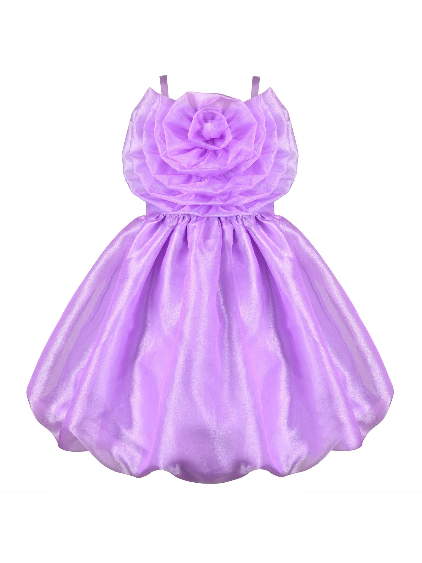 Girls Dress Purple Rose Flower Ruffle Sleeveless Strap Formal Party Purple
