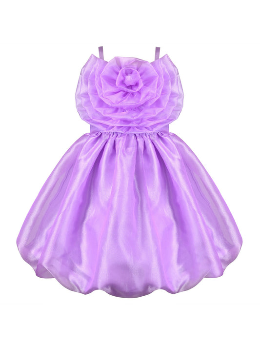 Girls Dress Purple Rose Flower Ruffle Sleeveless Strap Formal Party Purple