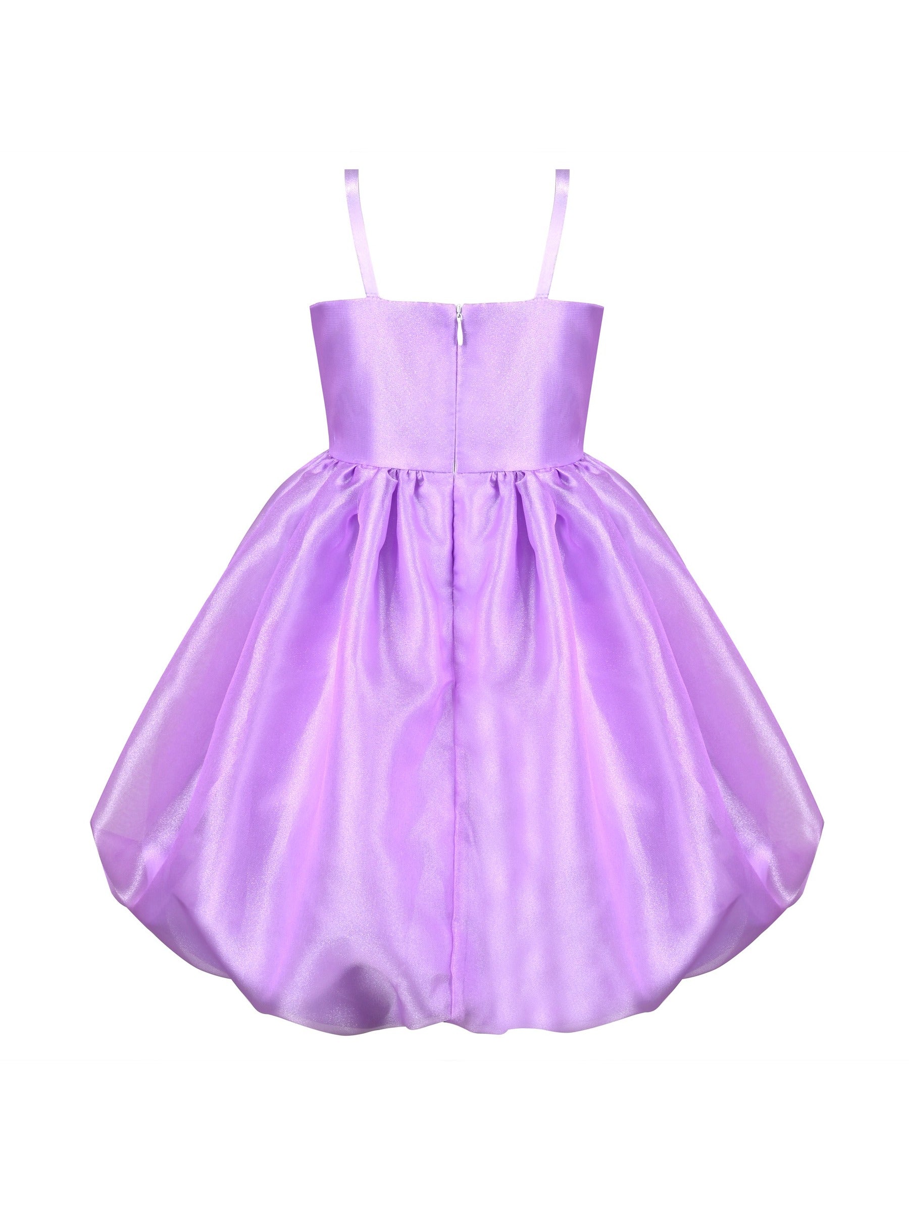 Girls Dress Purple Rose Flower Ruffle Sleeveless Strap Formal Party Purple
