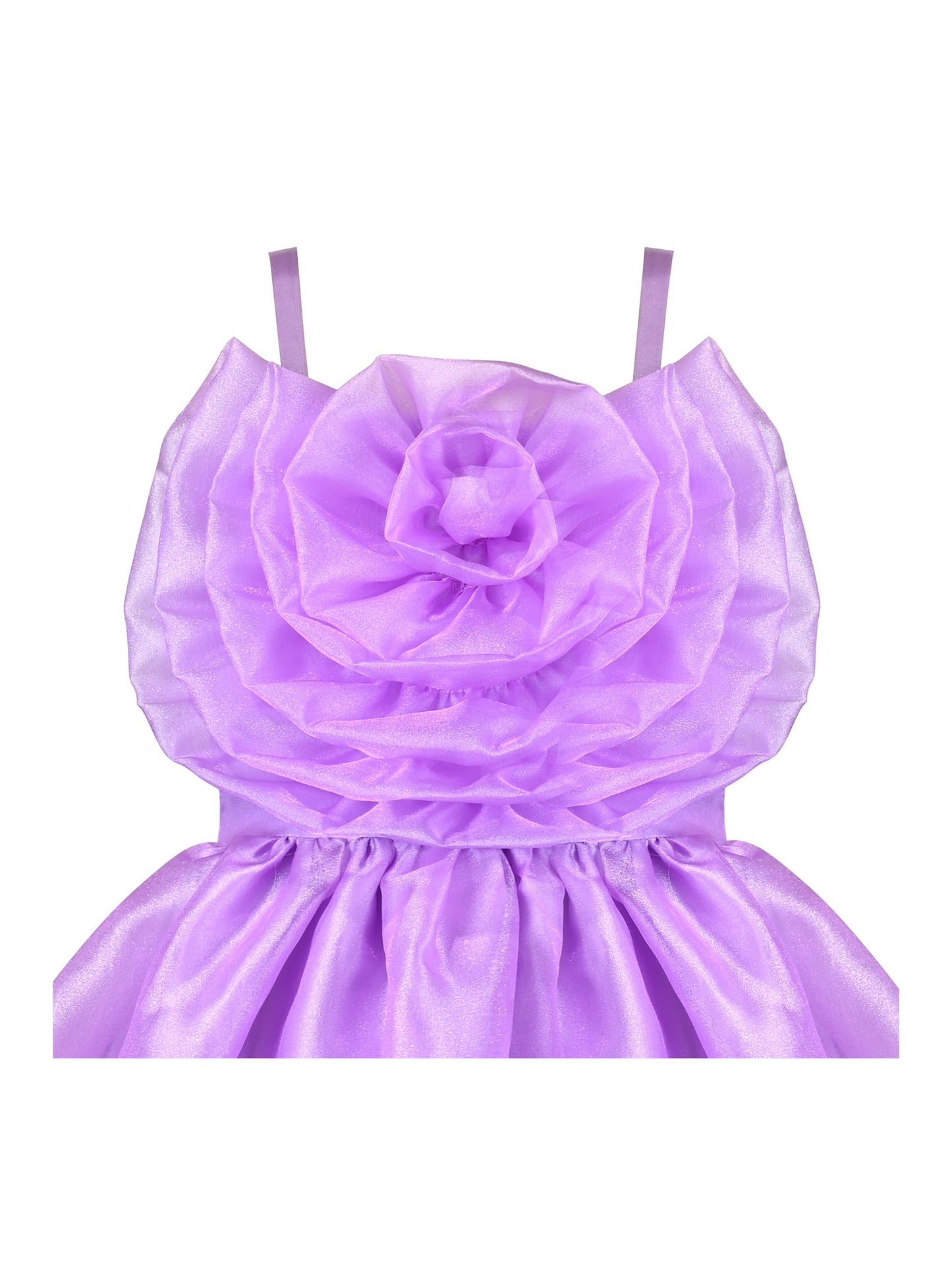 Girls Dress Purple Rose Flower Ruffle Sleeveless Strap Formal Party Purple
