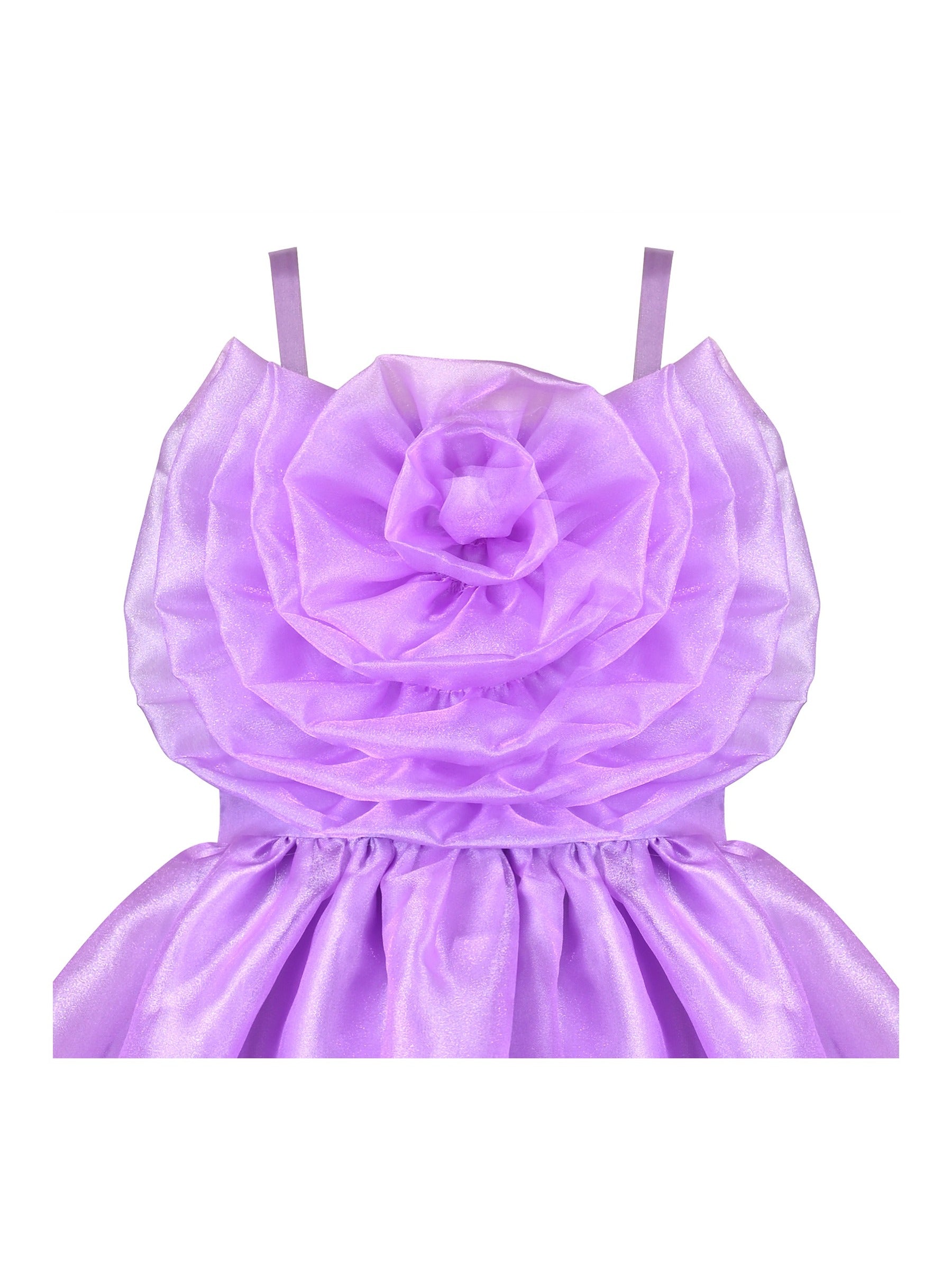 Girls Dress Purple Rose Flower Ruffle Sleeveless Strap Formal Party Purple