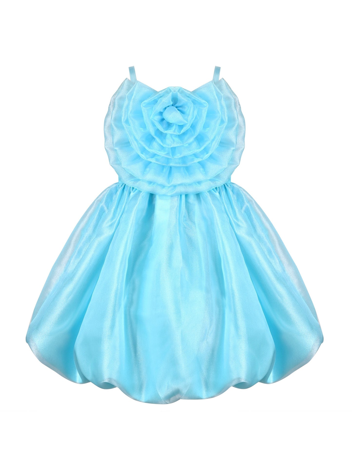Girls Dress Purple Rose Flower Ruffle Sleeveless Strap Formal Party Blue