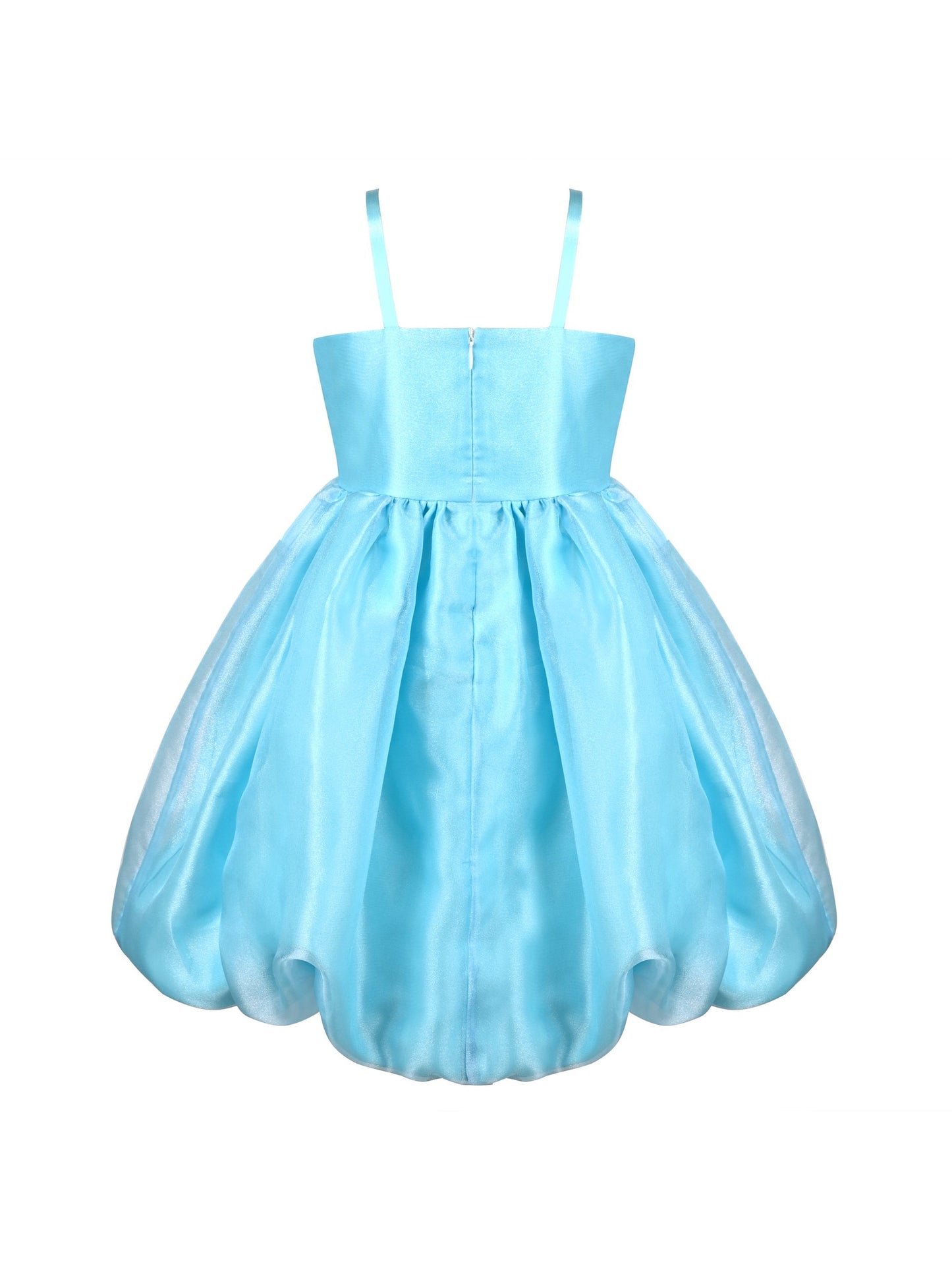 Girls Dress Purple Rose Flower Ruffle Sleeveless Strap Formal Party Blue