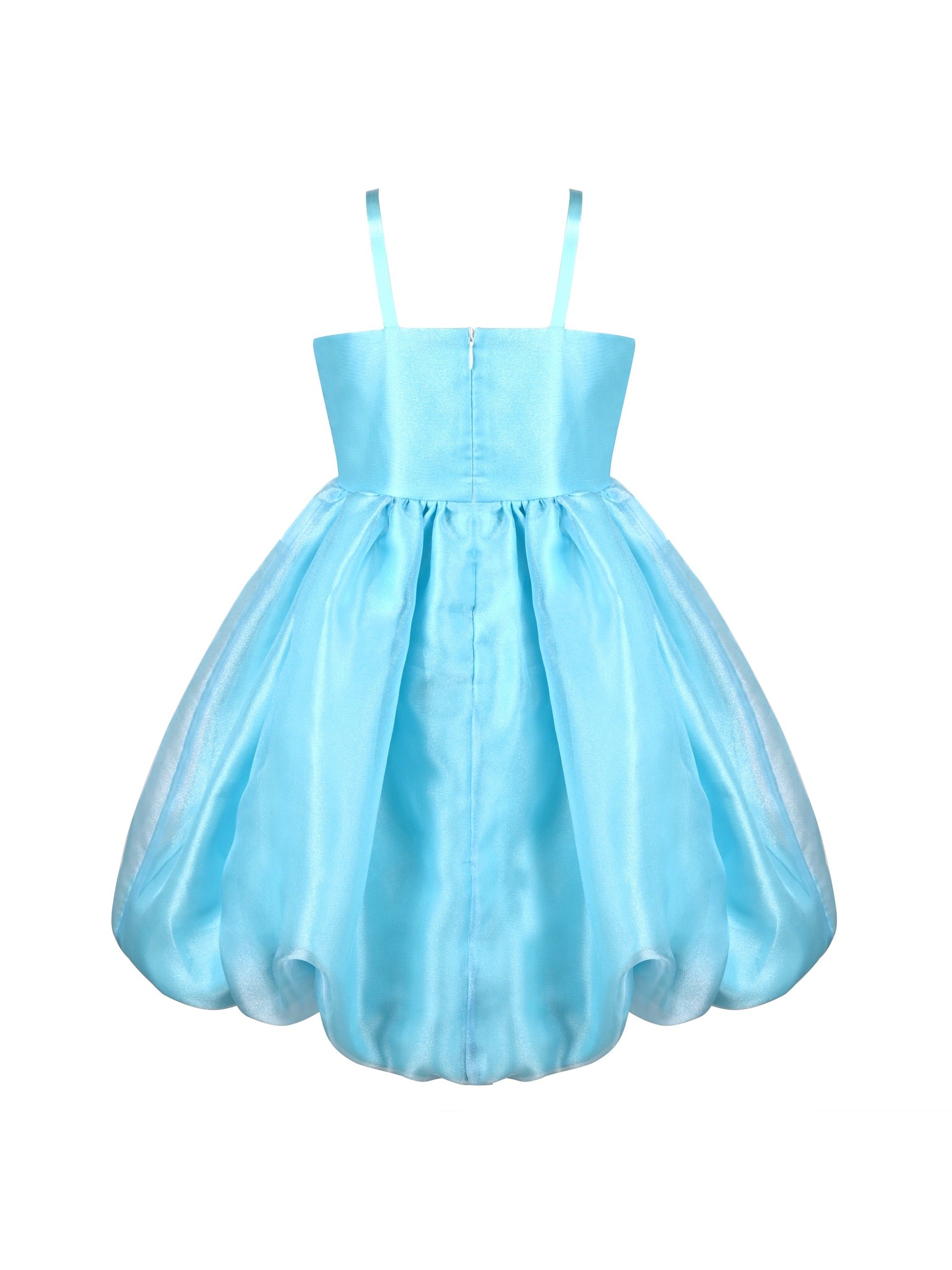 Girls Dress Purple Rose Flower Ruffle Sleeveless Strap Formal Party Blue