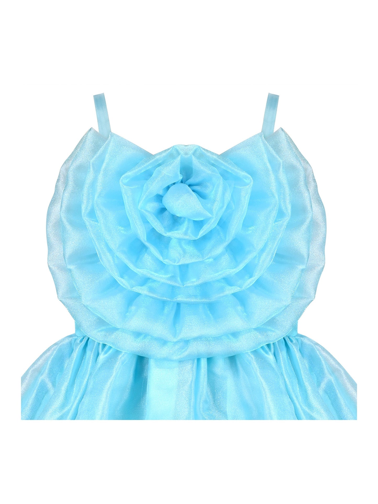 Girls Dress Purple Rose Flower Ruffle Sleeveless Strap Formal Party Blue