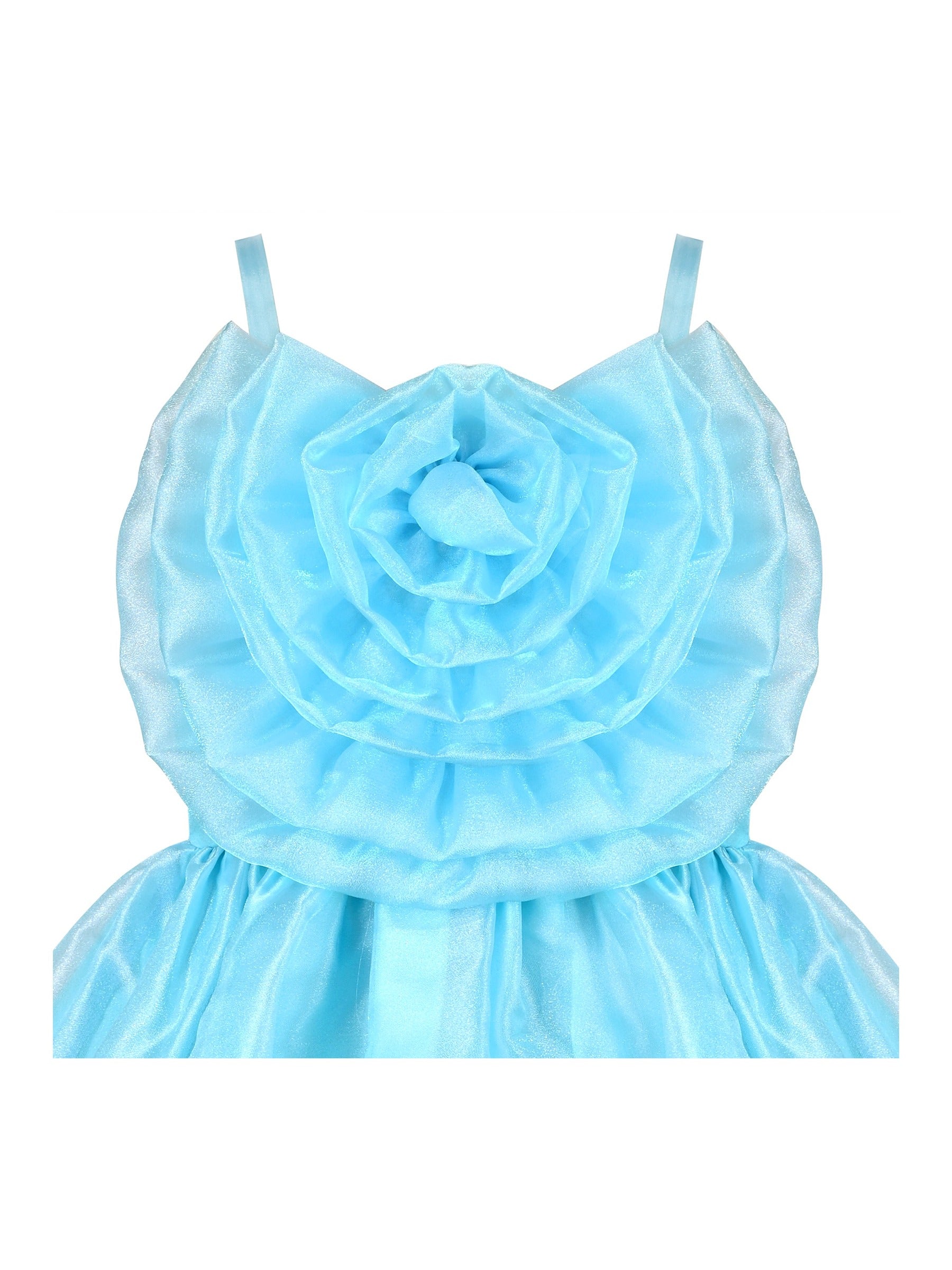 Girls Dress Purple Rose Flower Ruffle Sleeveless Strap Formal Party Blue