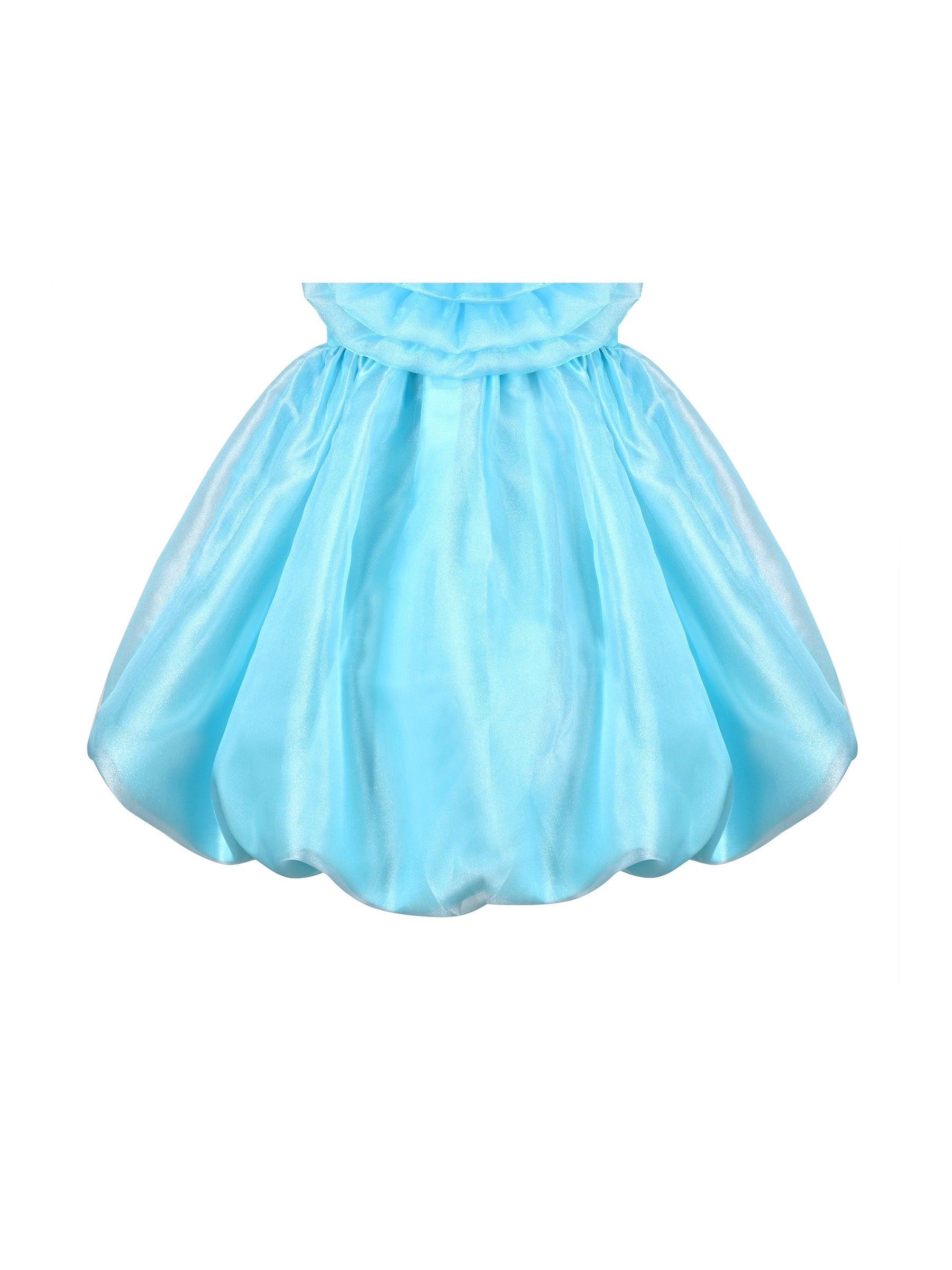 Girls Dress Purple Rose Flower Ruffle Sleeveless Strap Formal Party Blue