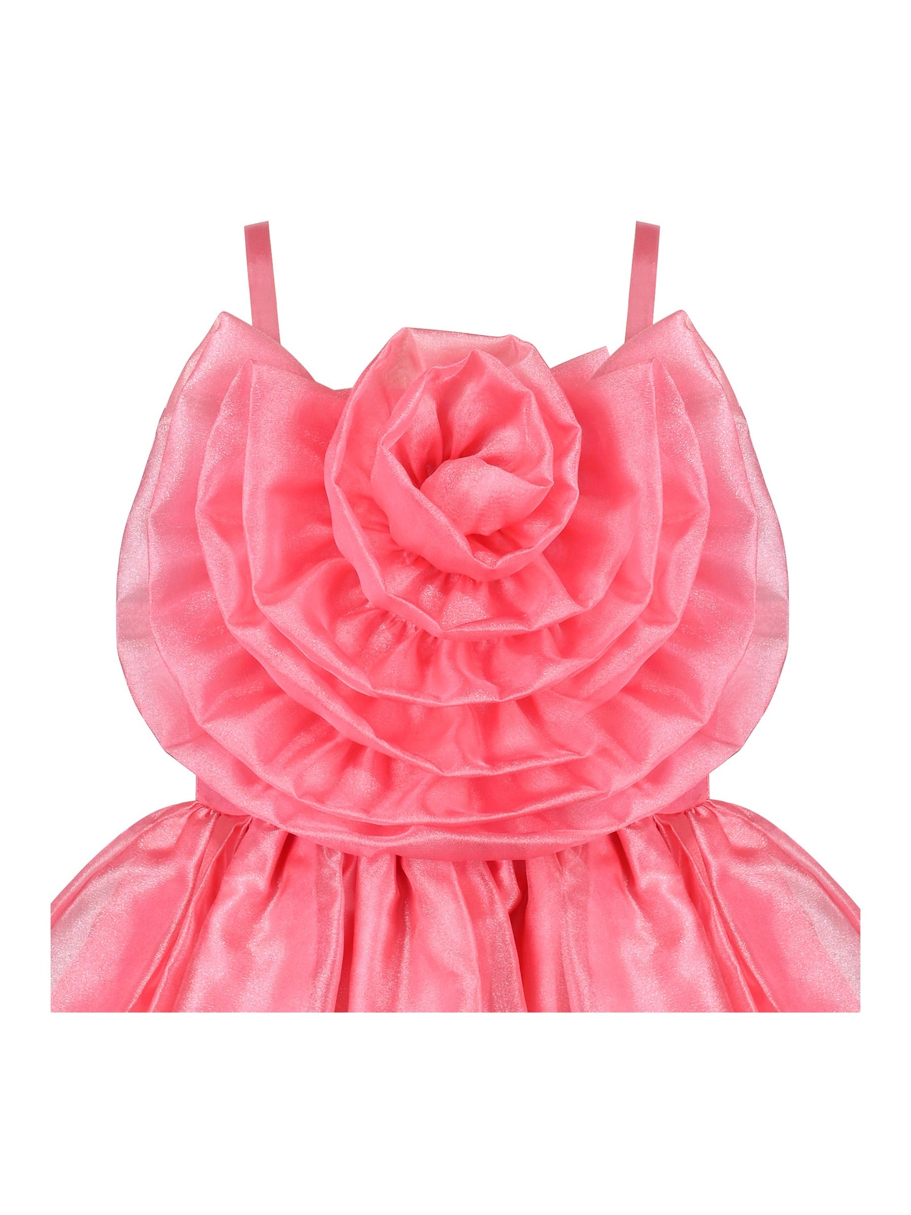 Girls Dress Purple Rose Flower Ruffle Sleeveless Strap Formal Party Red
