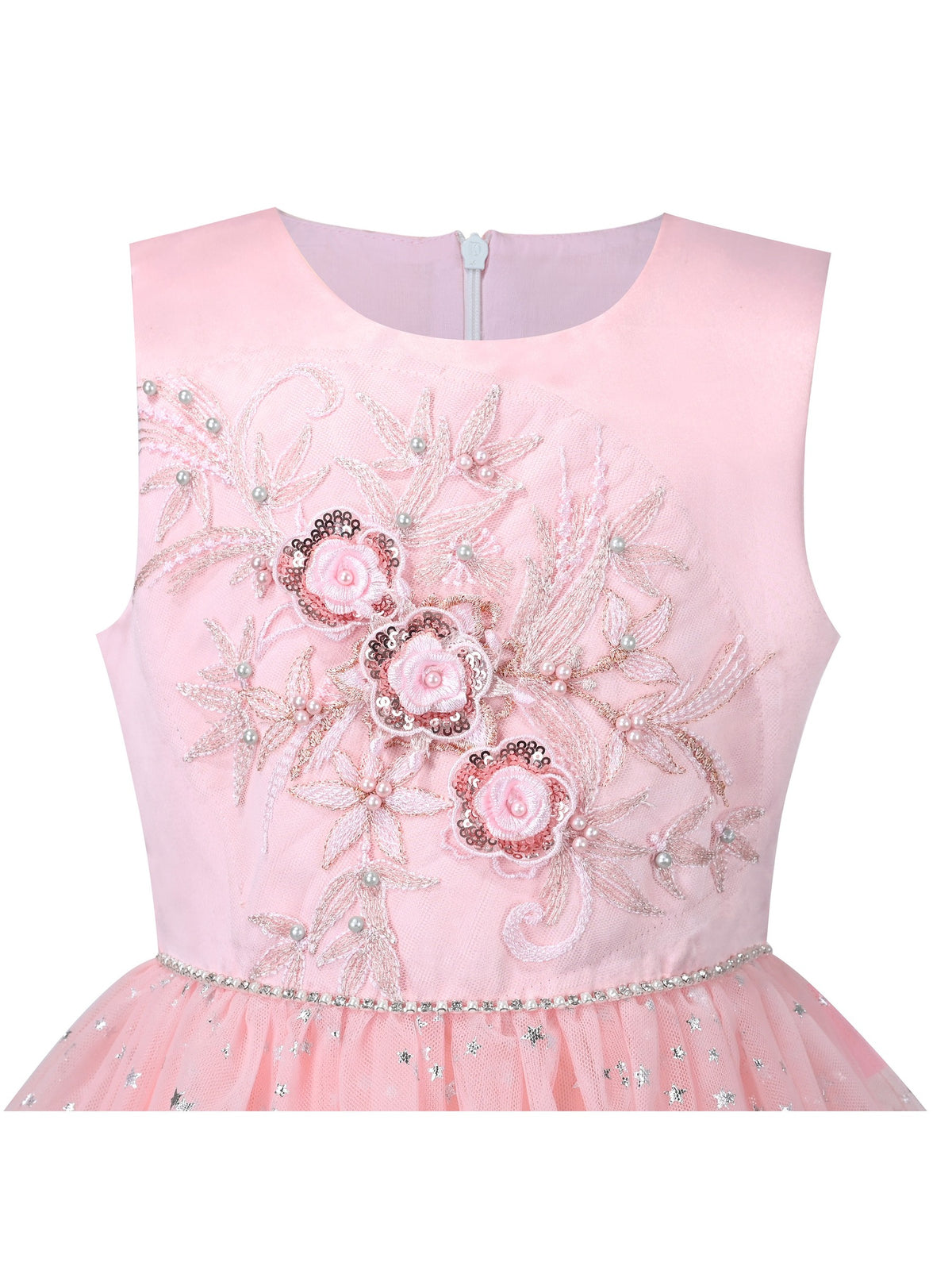 Girls Pink Floral Multilayer Ruffle Tulle Sleeveless Sequin Princess - Pink Flower Sequin