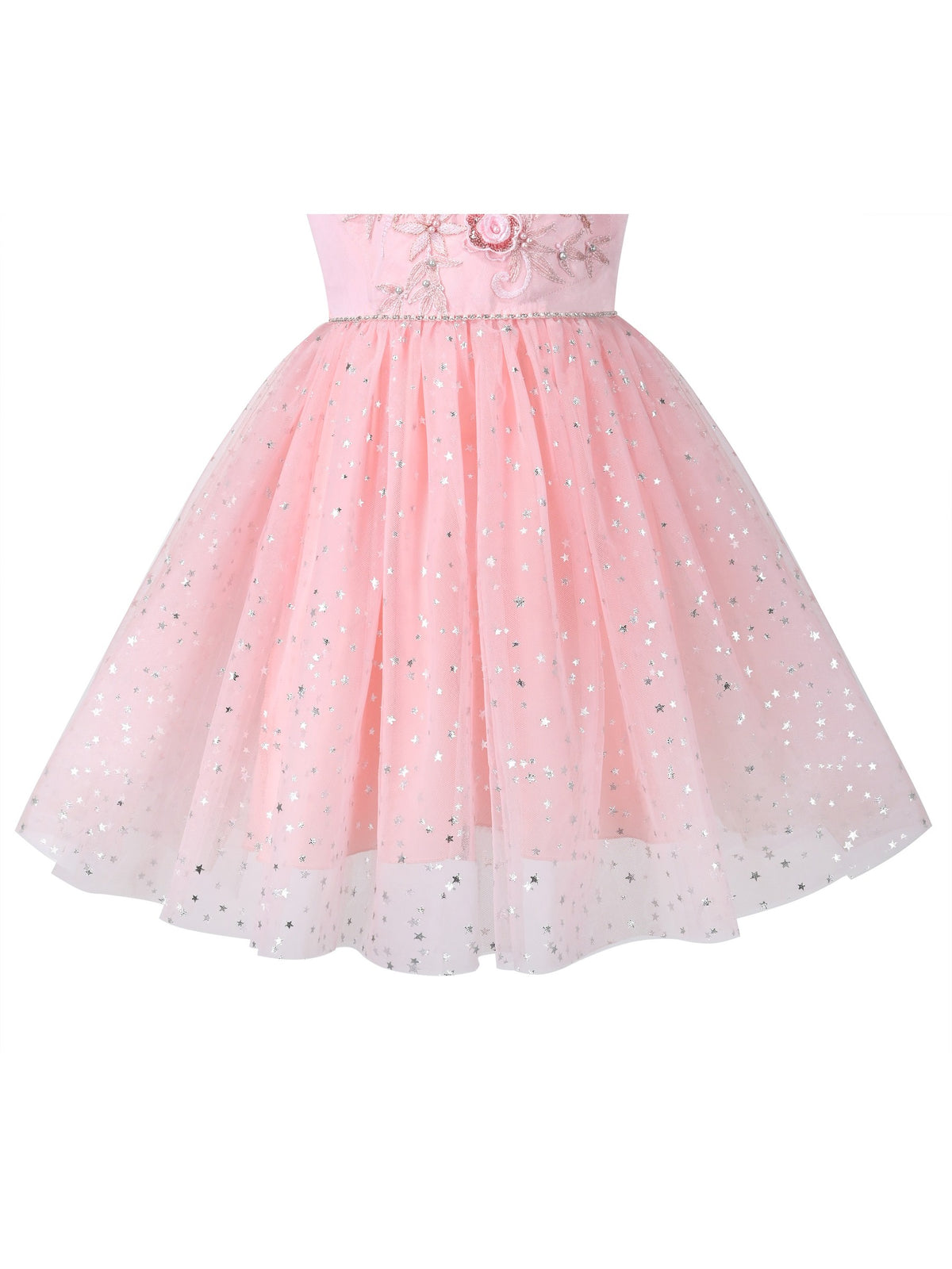 Girls Pink Floral Multilayer Ruffle Tulle Sleeveless Sequin Princess - Pink Flower Sequin