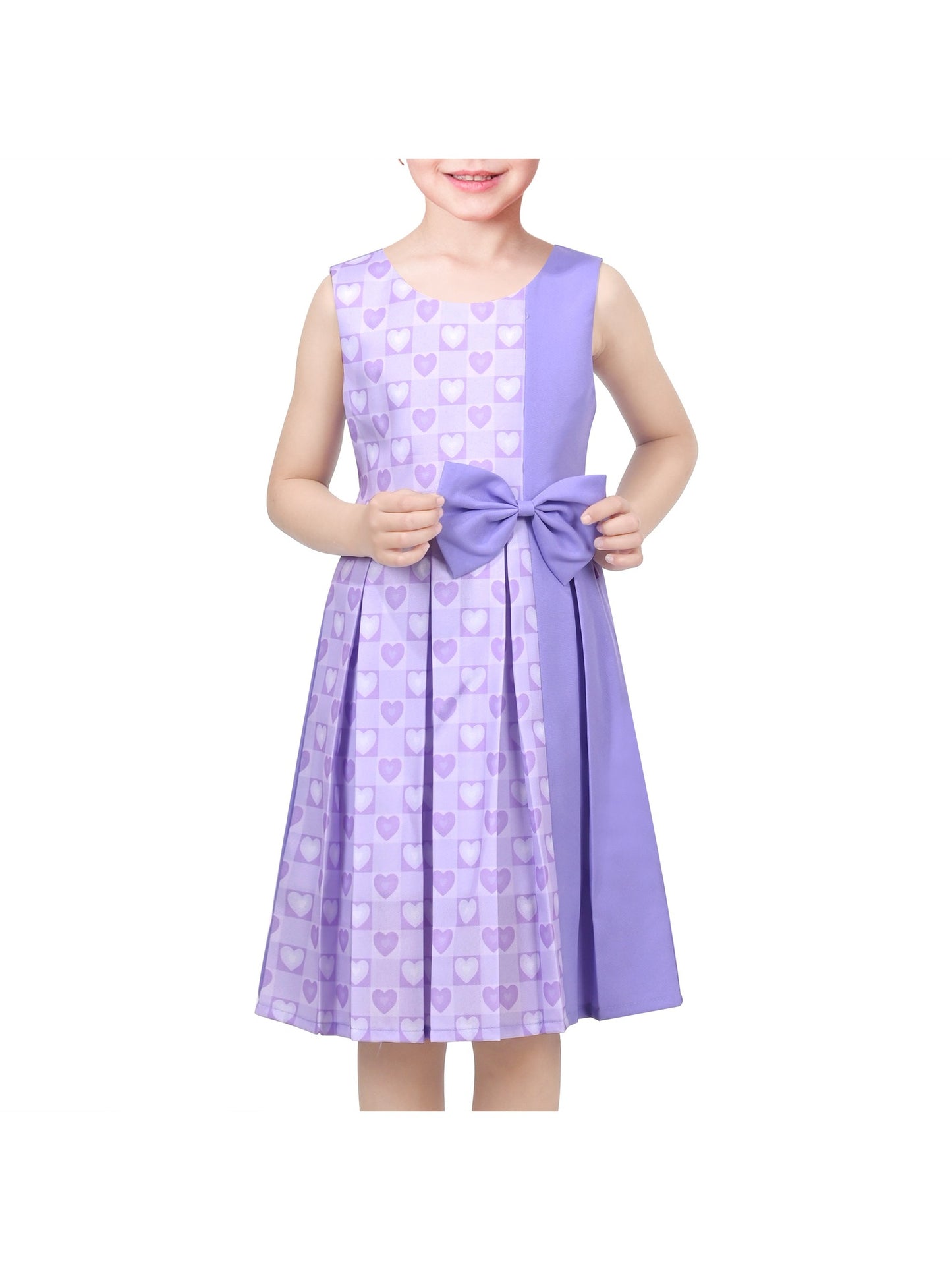Girls Dress Color Block Contrast Bow Tie Everyday Party Purple