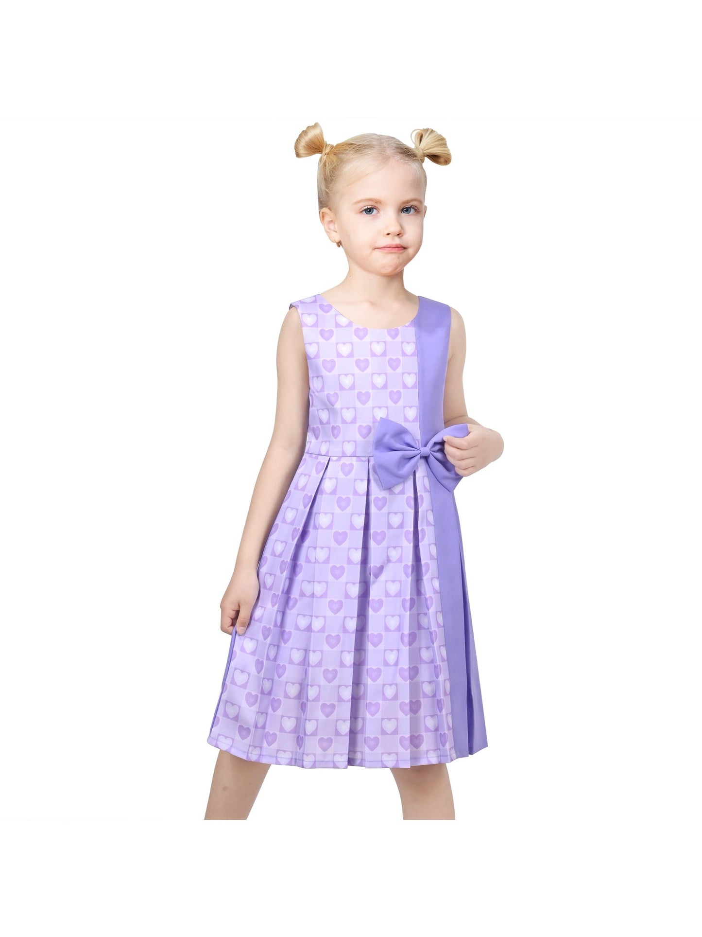 Girls Dress Color Block Contrast Bow Tie Everyday Party Purple
