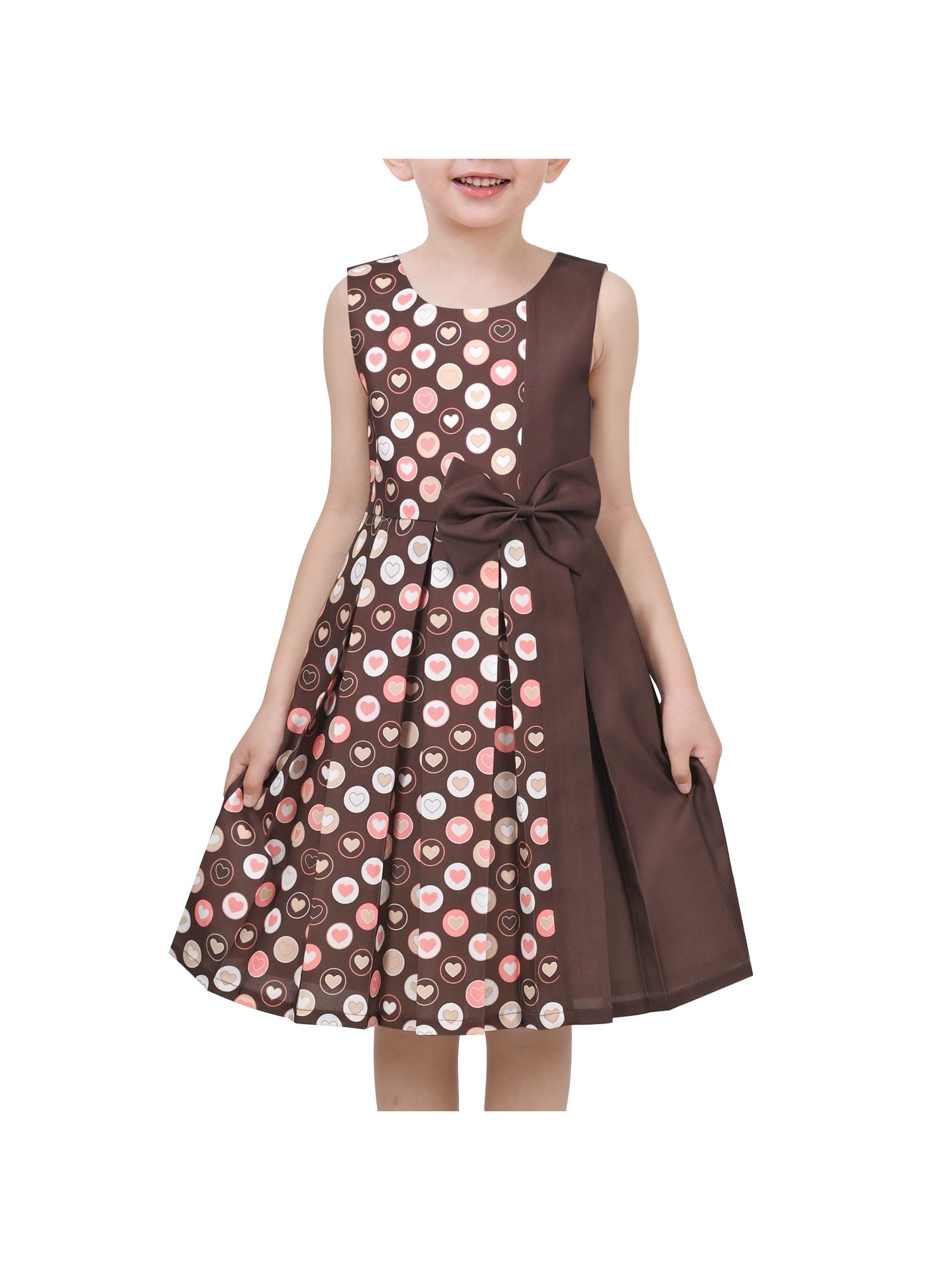 Girls Dress Color Block Contrast Bow Tie Everyday Party Brown