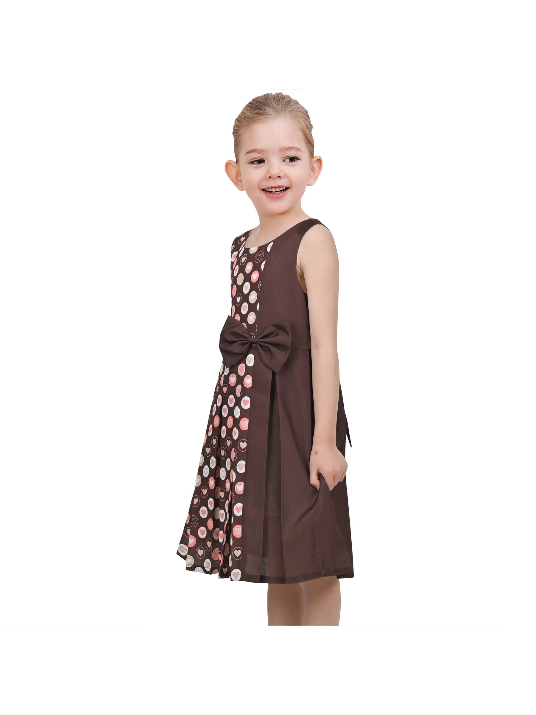 Girls Dress Color Block Contrast Bow Tie Everyday Party Brown